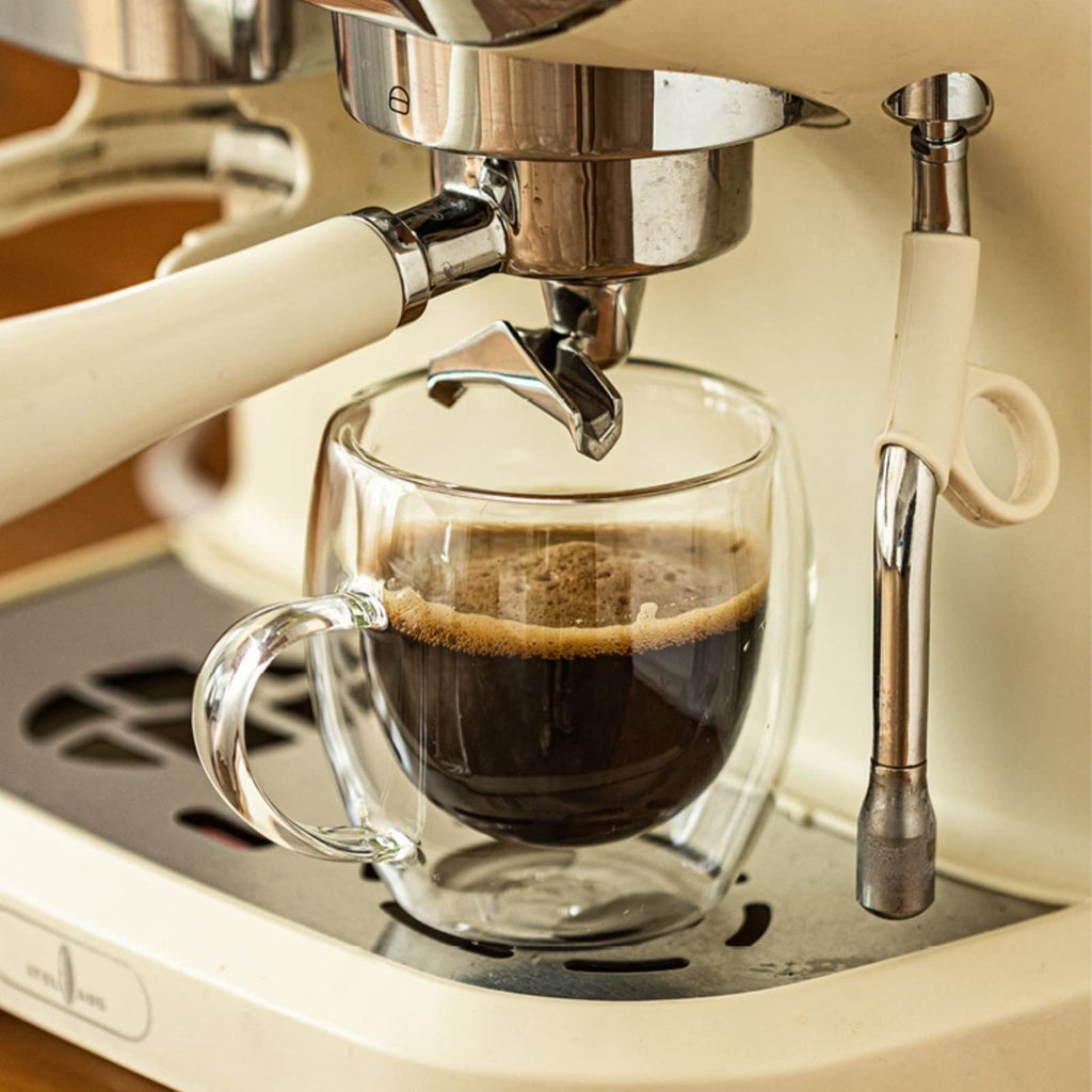 Dyserbuy 4 Pack Cappuccino Glass Mugs, Double Wall Insulated Glass Coffee Mugs with Handle, Drinking Glasses Cups, Perfect for Cappuccino, Latte, Espresso, Tea, Juice, Beverage (250ml/ 8.5oz)