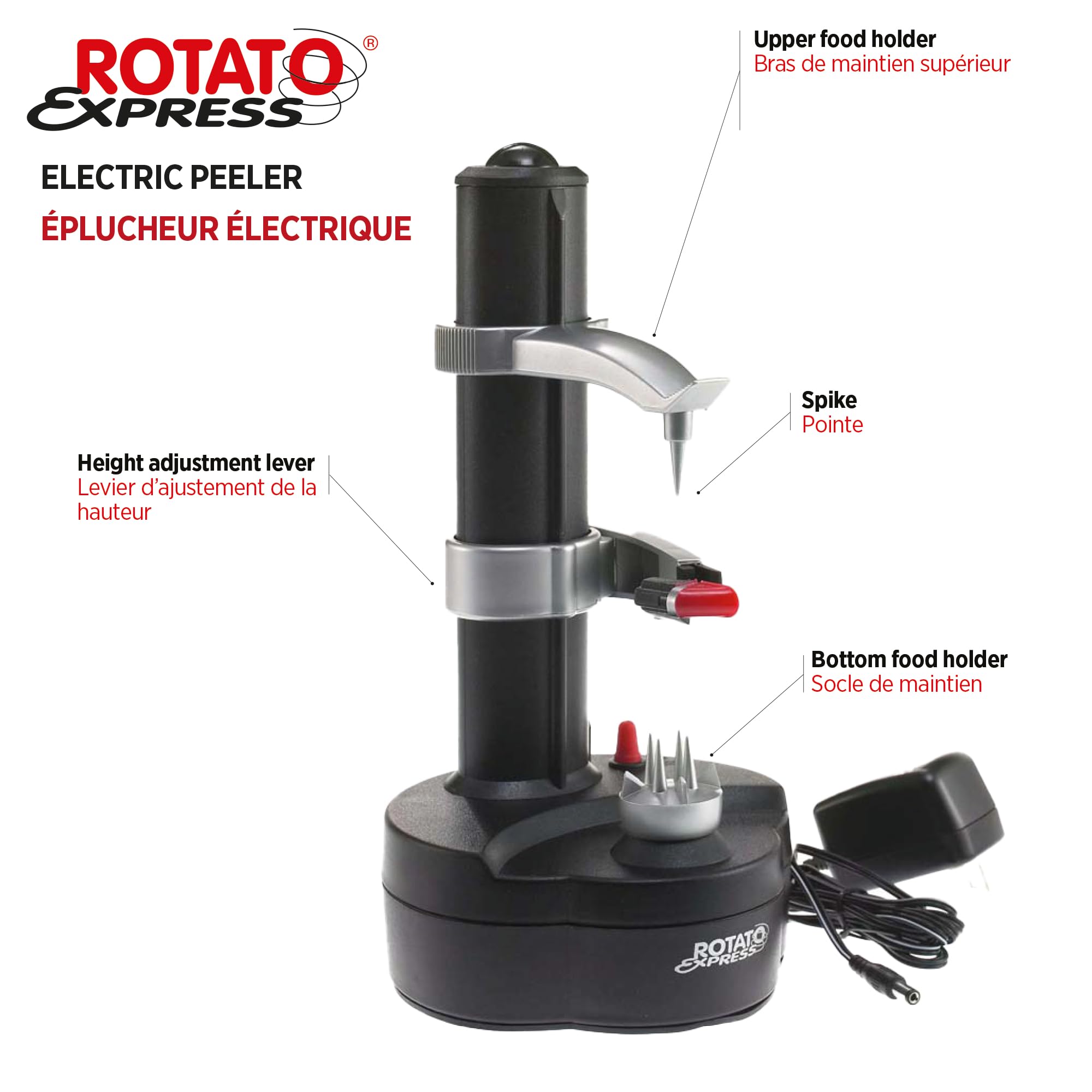 Starfrit Rotato Express Peeler, 2 Spare Blades, Safe & Easy to Use, Fast Hands-Free Peeling for Potatoes, Apples, Cucumbers & More, Non-Slip Base