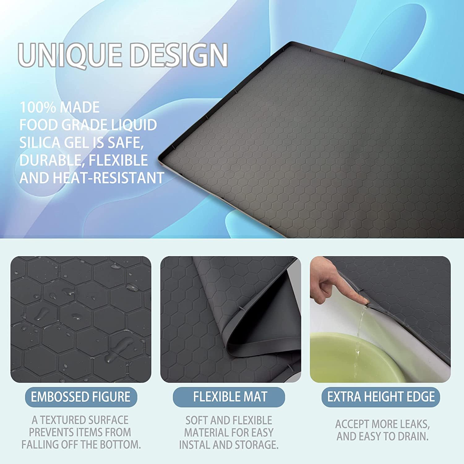 CATECASE Under Sink Kitchen Cabinet Mat, Under Sink Mats for Kitchen Waterproof Cabinet Protector & Drip Tray Liner, 34" x 22", Flexible Waterproof Silicone Made (Black)