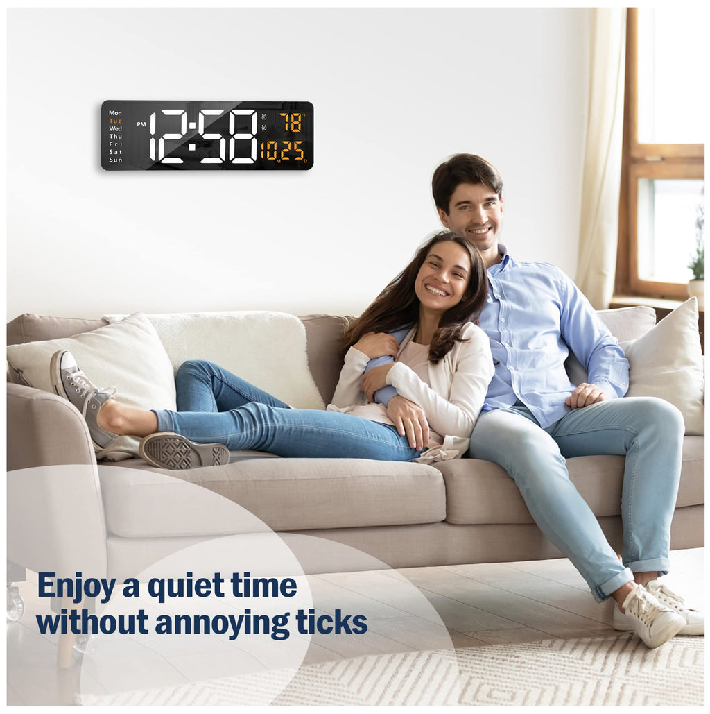 Lantoo 16.2" Large Digital Wall Clock with Remote Control, Dual Alarm, 10-Level Auto Dimmer, LED Clock with Date, Temperature (℃/℉) & Weekday, 12/24H Silent Wall Clock