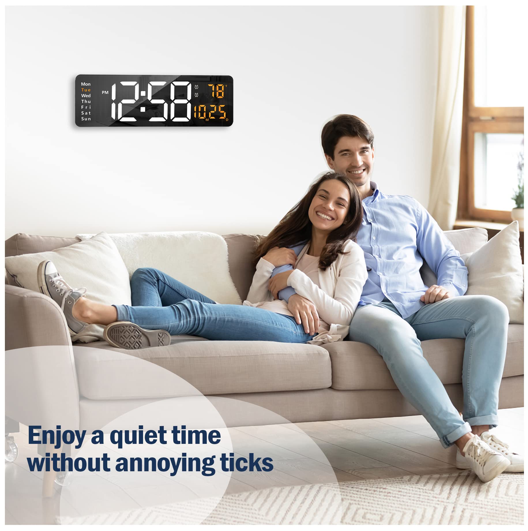 Lantoo 16.2" Large Digital Wall Clock with Remote Control, Dual Alarm, 10-Level Auto Dimmer, LED Clock with Date, Temperature (℃/℉) & Weekday, 12/24H Silent Wall Clock