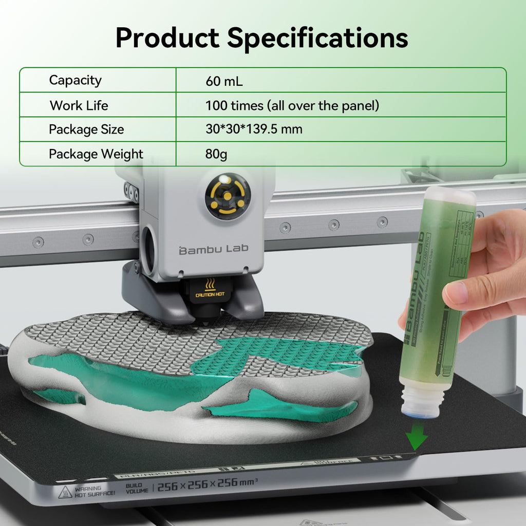 Original Bamboo Lab 3D Printer Build Plate Glue, Strong Adhesive Heatbed PEI Steel Plate Glue Reduce Warping for Bamboo lab A1/A1 Mini/P1/X1 3D Printer PLA/ABS/PETG/PC/PA/TPU Filament 60ML