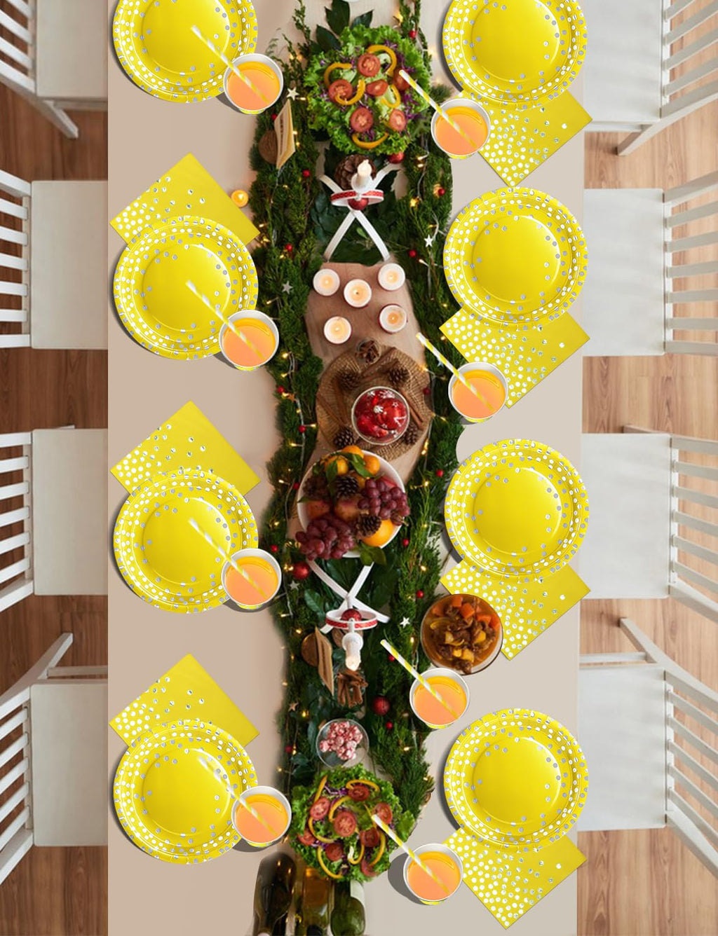 Nkaiso Paper Plates Napkins Cups Set, 126 Piece Yellow and Silver Paper Tableware Set Includes Birthday Paper Plates Napkins Cups Straws for Wedding Shower Engagement Wedding Birthday-25 Guests