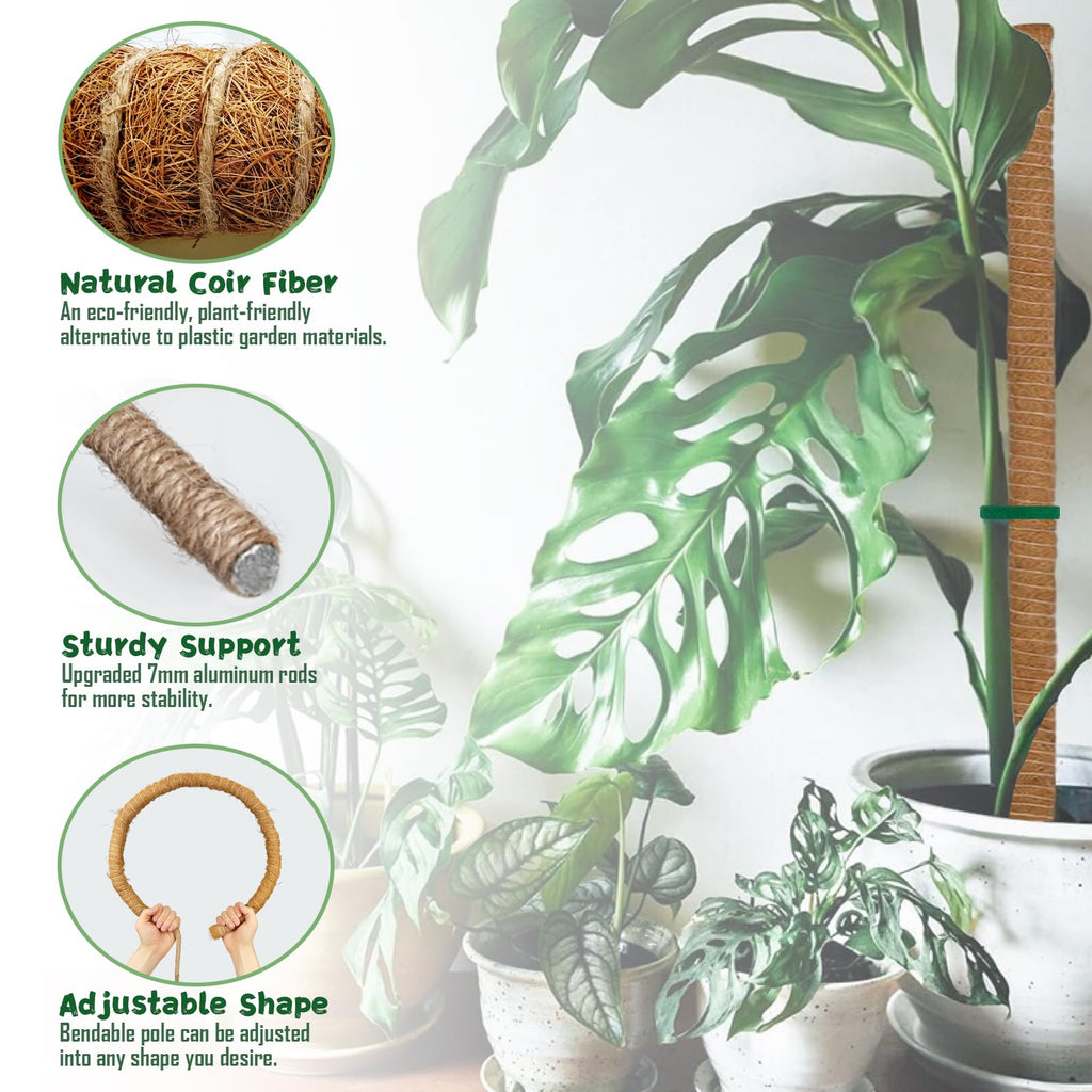 1 Pack 63 Inch Moss Pole for Climbing Plants, 3cm Diameter Coir Totem with 7mm Sturdy Aluminum Core, Bendable Plant Support for Monstera, Philodendron, Pothos, Indoor Garden Stake (160cm)