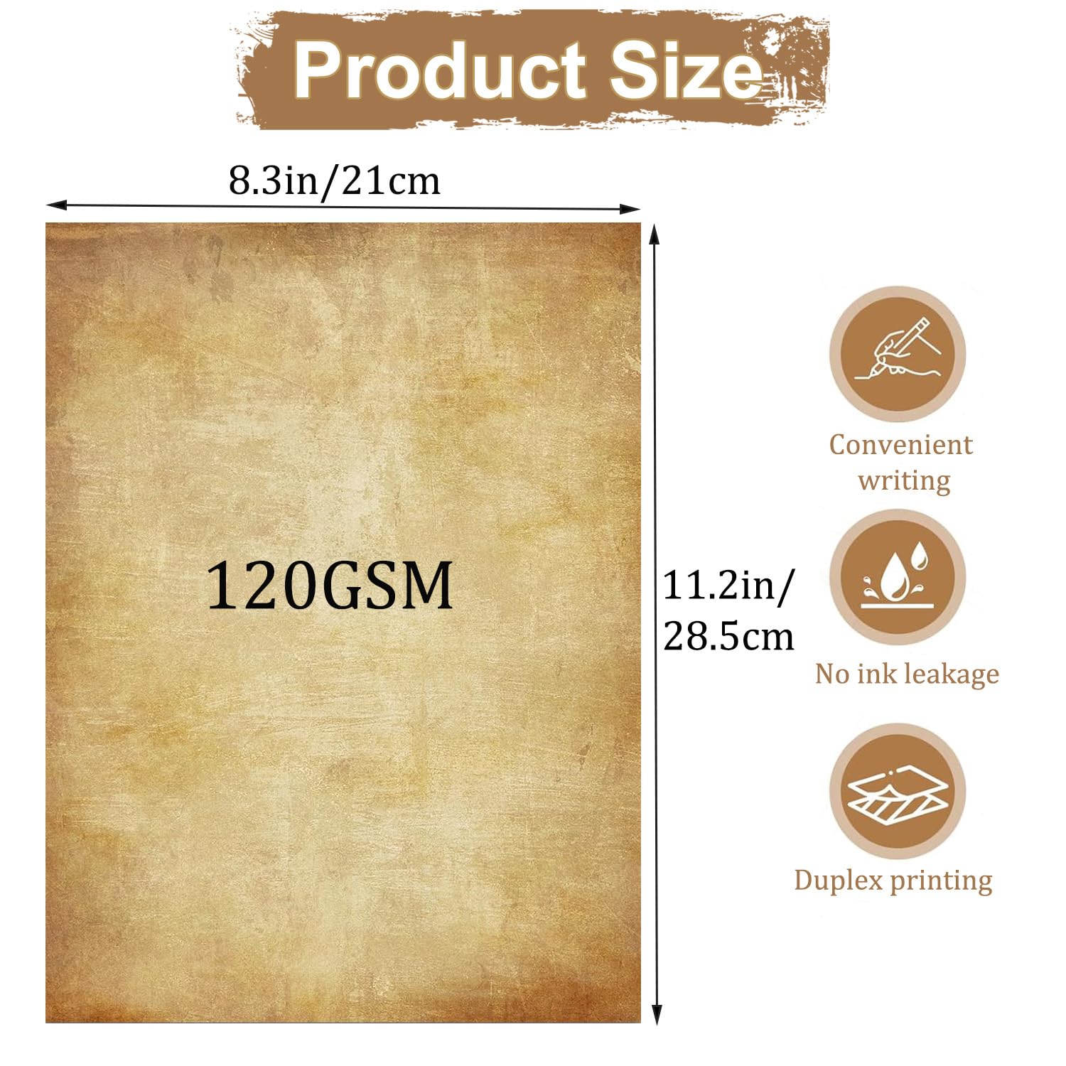 Acidea 100 Sheets Vintage Stationery Paper, 120GSM Thicker A4 Vintage Double Side Printing Papers, Antique Textured Looking Letterhead Paper for Resume, Diploma, Writing, Certificates