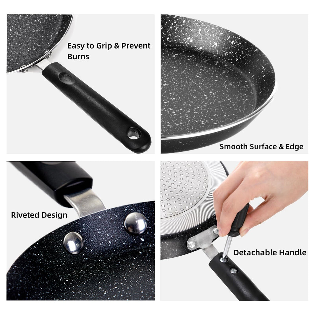 WRINGKIT 10 Inch Nonstick Crepe Pan with Spreader, Flat Skillet Tortilla Pan with Granite Coating, Round Griddle Pancake Pan with Stay-Cool Handle, Induction Compatible, PFOA Free