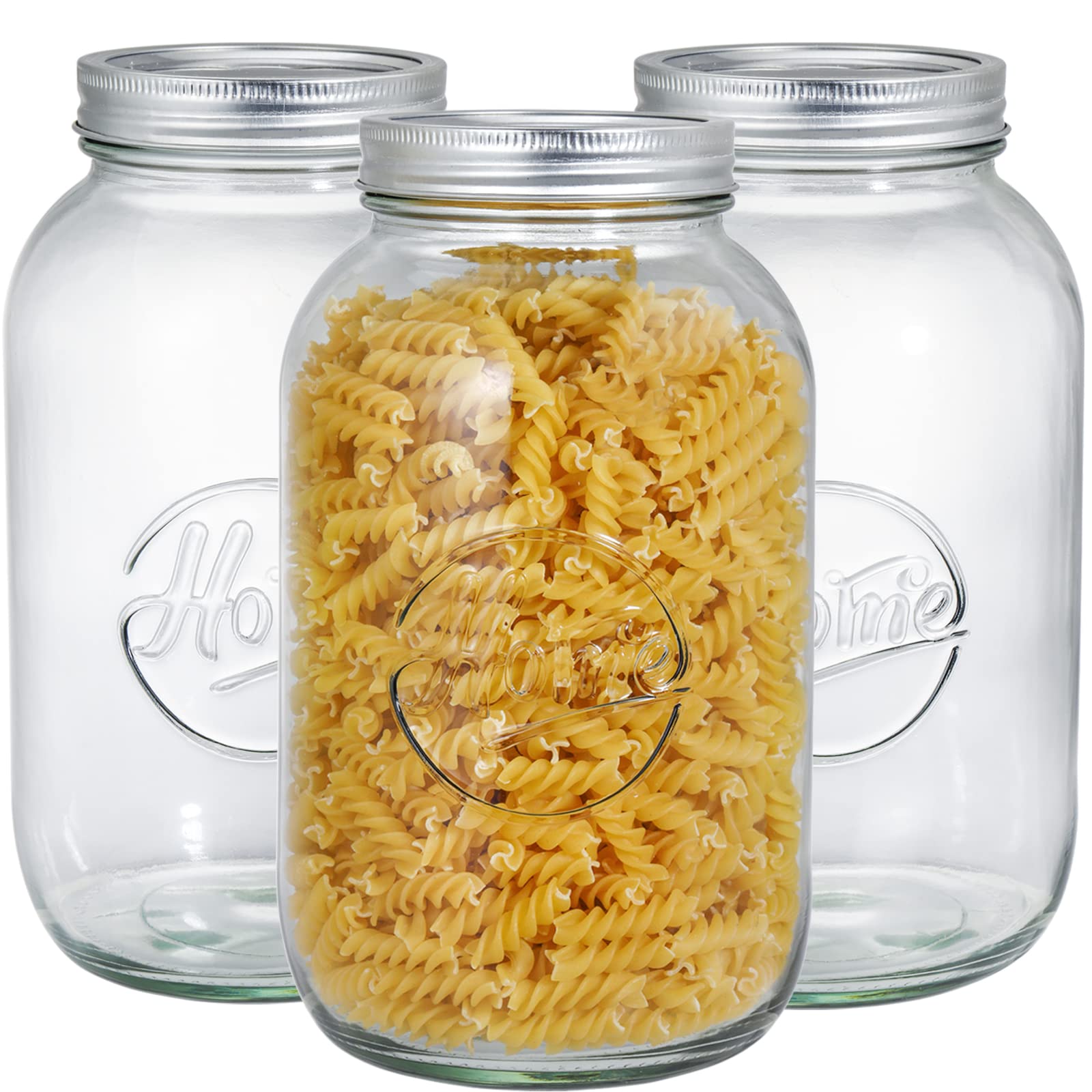 Peohud 3 Pack 64oz Wide Mouth Glass Mason Jars with Airtight Lids and Band, Large Clear Canning Jars for for Pickling, Fermenting, Jam, Jelly, Storing, Half Gallon Pot Masson Jars