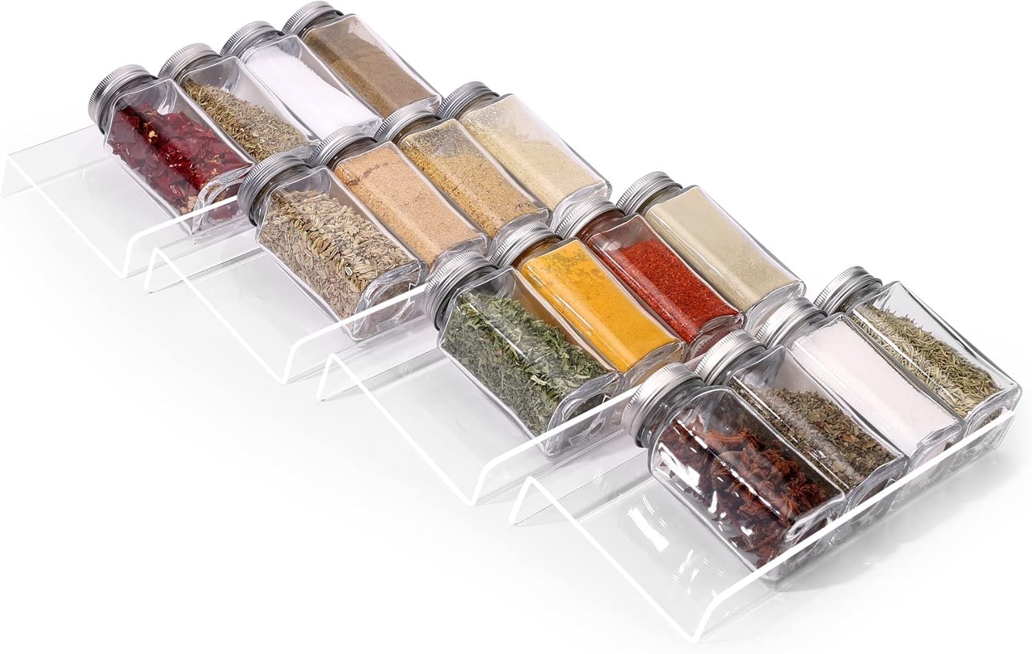 MIUKAA Clear Acrylic Spice Drawer Organizer, 4 Tier- 1 Set Seasoning Jars Drawers Insert, Kitchen Spice Rack Tray for Drawer/Countertop (Jars not included)