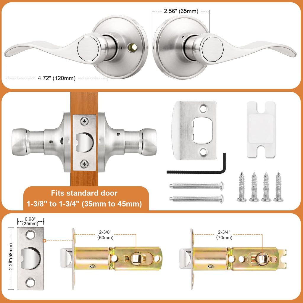 Probrico Interior Door Handles,Satin Nickel Passage Lever Door Handle for Closet Hallway Indoor Handles