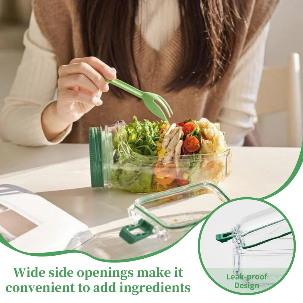 The Salade Pot Jar with Dressing Bowl,On the Go Container for Lunch,Leakproof Mason Jar Side Opening,Salade Bottle with Lids,Salade Cup,Portable Keep Fresh Breakfast Storage Box