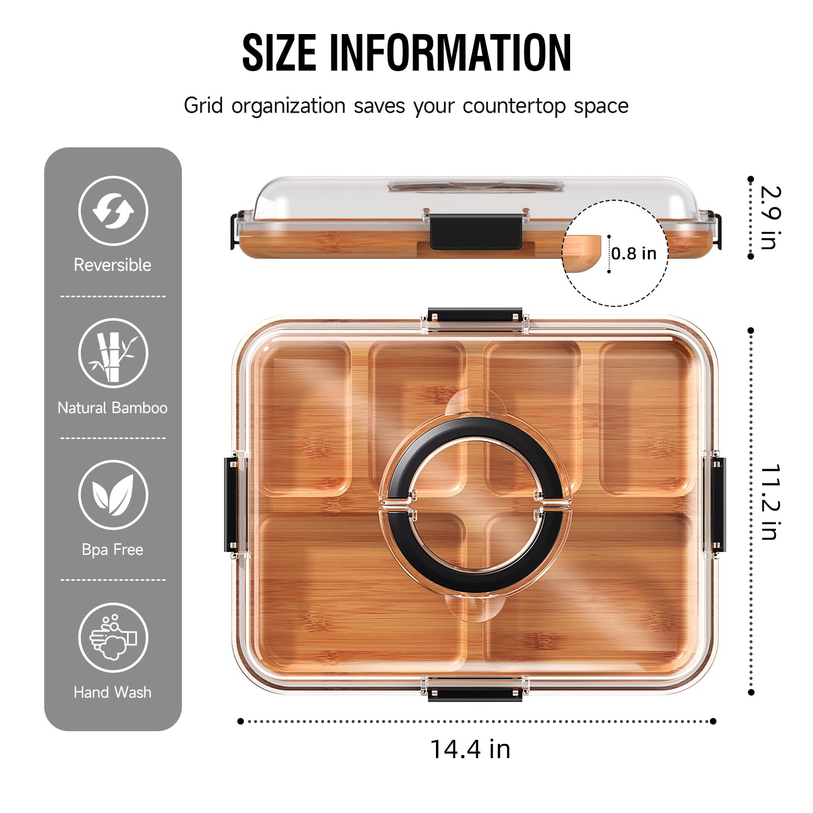 Hbnlai Charcuterie Board with Clear Lid, Travel Portable Cheese Board Charcuterie Boxes, House Warming Gifts New Home, Gifts for Women- 6 Compartments Black