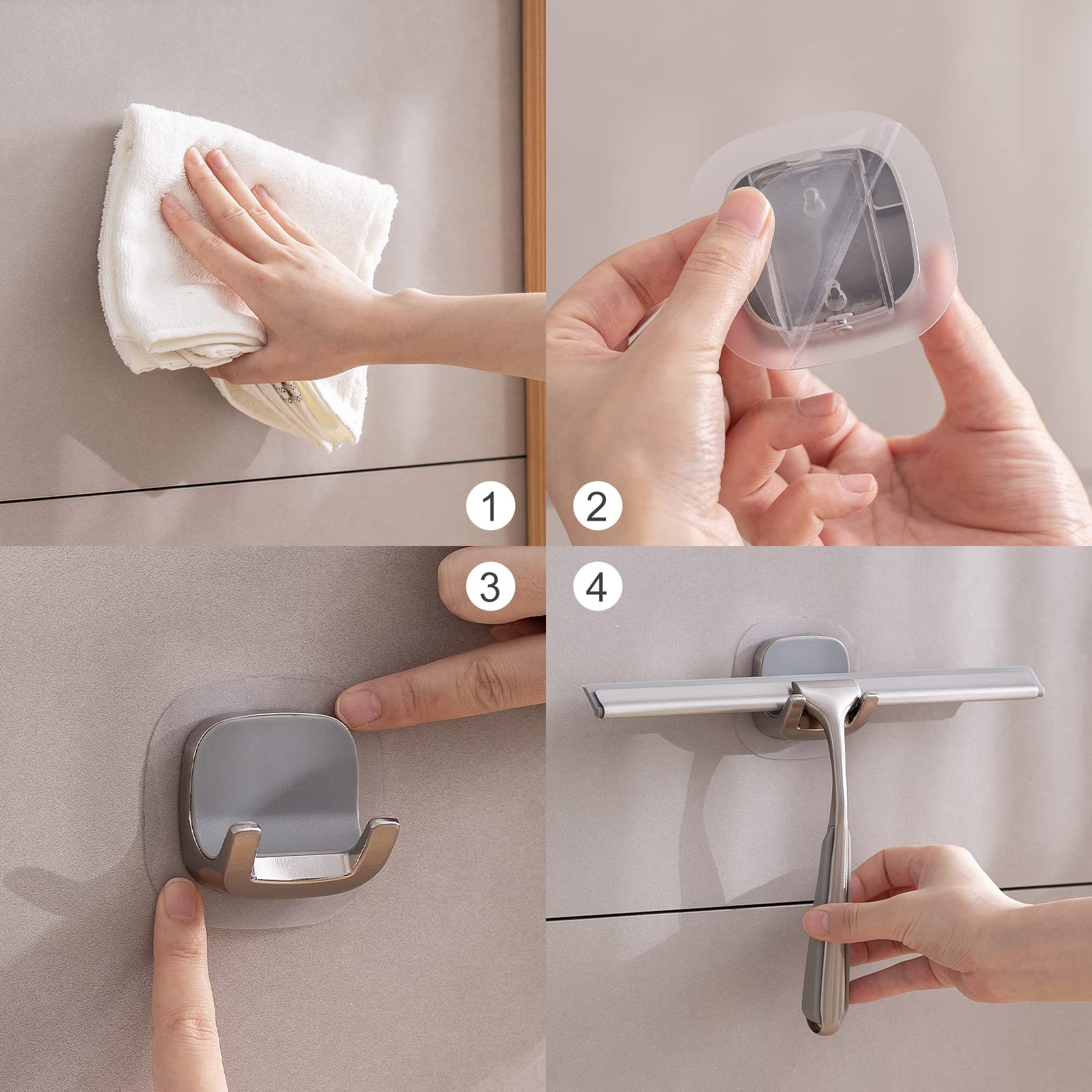 Shower Squeegee for Shower Doors 10 Inch Bathroom Squeegee for Windows,Kitchen,Mirror and Car Glass, Stainless Steel with Adhesive Hook