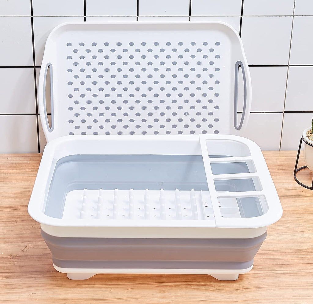 AAKitchen Collapsible Dish Rack and Drainboard Set Foldable Dish Drying Rack Portable Dish Drainer Storage Organizer Camping RV Kitchen Accessories for RV Campers Travel Trailers