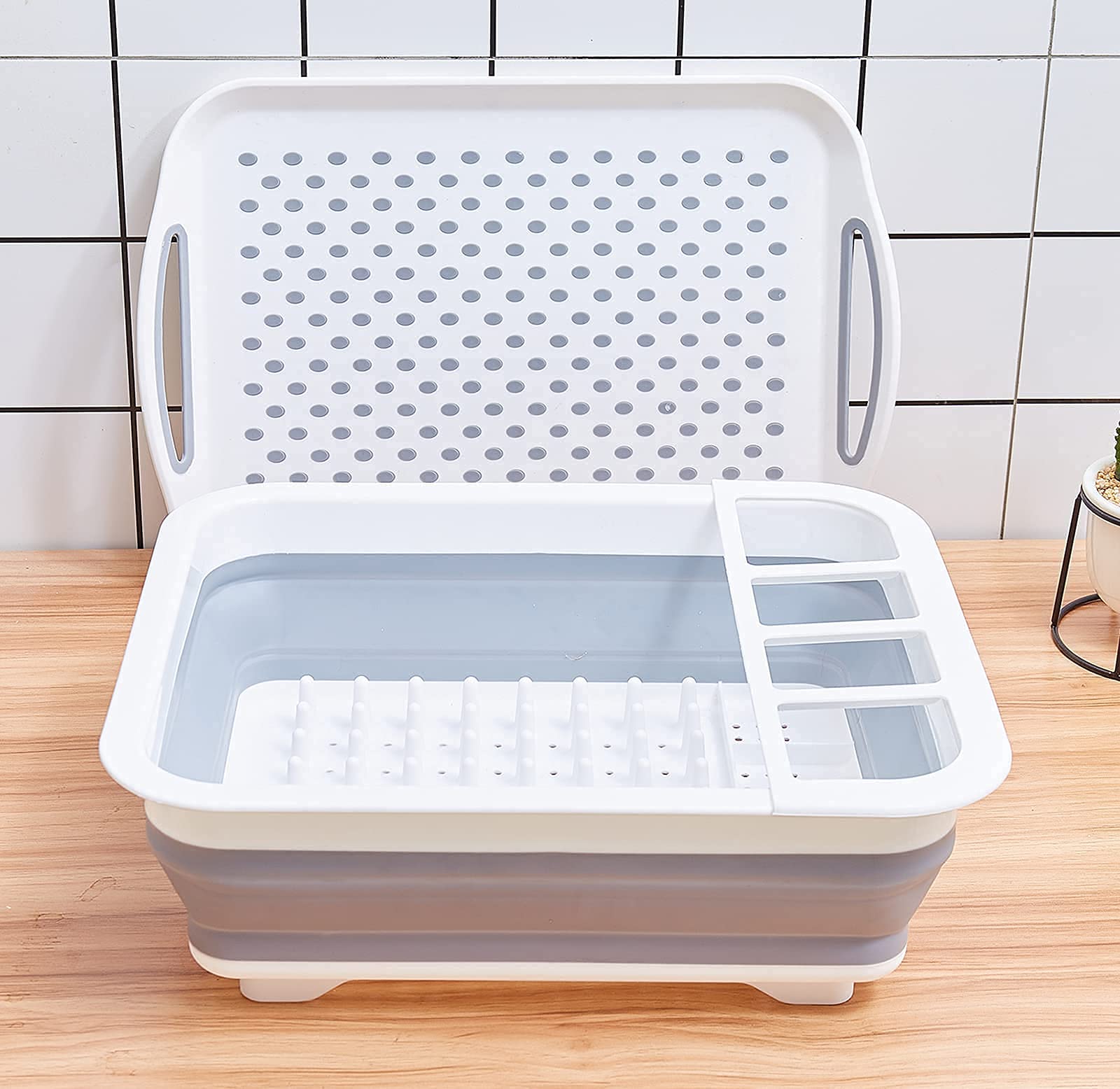 AAKitchen Collapsible Dish Rack and Drainboard Set Foldable Dish Drying Rack Portable Dish Drainer Storage Organizer Camping RV Kitchen Accessories for RV Campers Travel Trailers