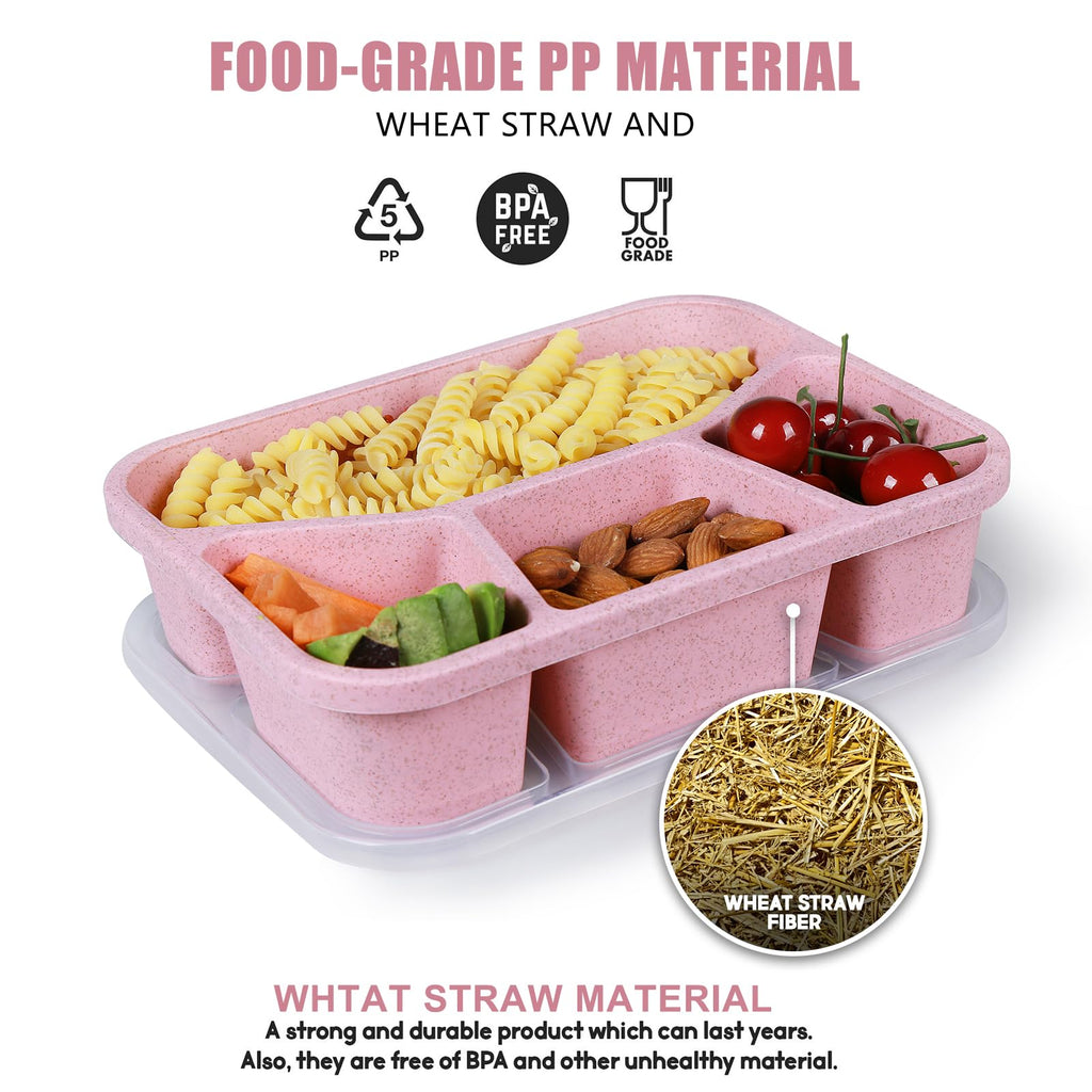 shopwithgreen Bento Box Adult Lunch Box, 4 Compartment Snack Containers, Reusable Meal Prep Food Storage Containers with Lids, Stackable for School, Work, and Travel, 8 Pack