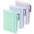 feela Pocket Notebook Journals, Mini Cute Small Hardcover College Ruled Notepad Office School Supplies, with 3 Black Pens, 3.5”x 5.5”, 3 Pack, A6, Pastel Colors, Light Blue, Light Purple, Light Green