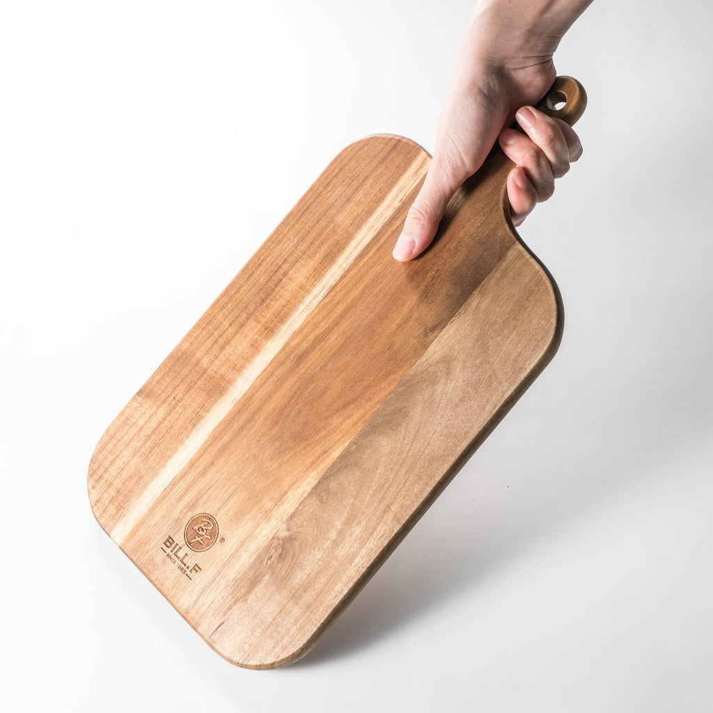 Bill.F Acacia Wood Cutting Board with Handle Wooden Charcuterie Board Paddle Cheese Board Serving Boards for Kitchen Meat, Pizza,Cheese, Bread, Vegetables &Fruits 15'' x 7.5'' x 0.6''