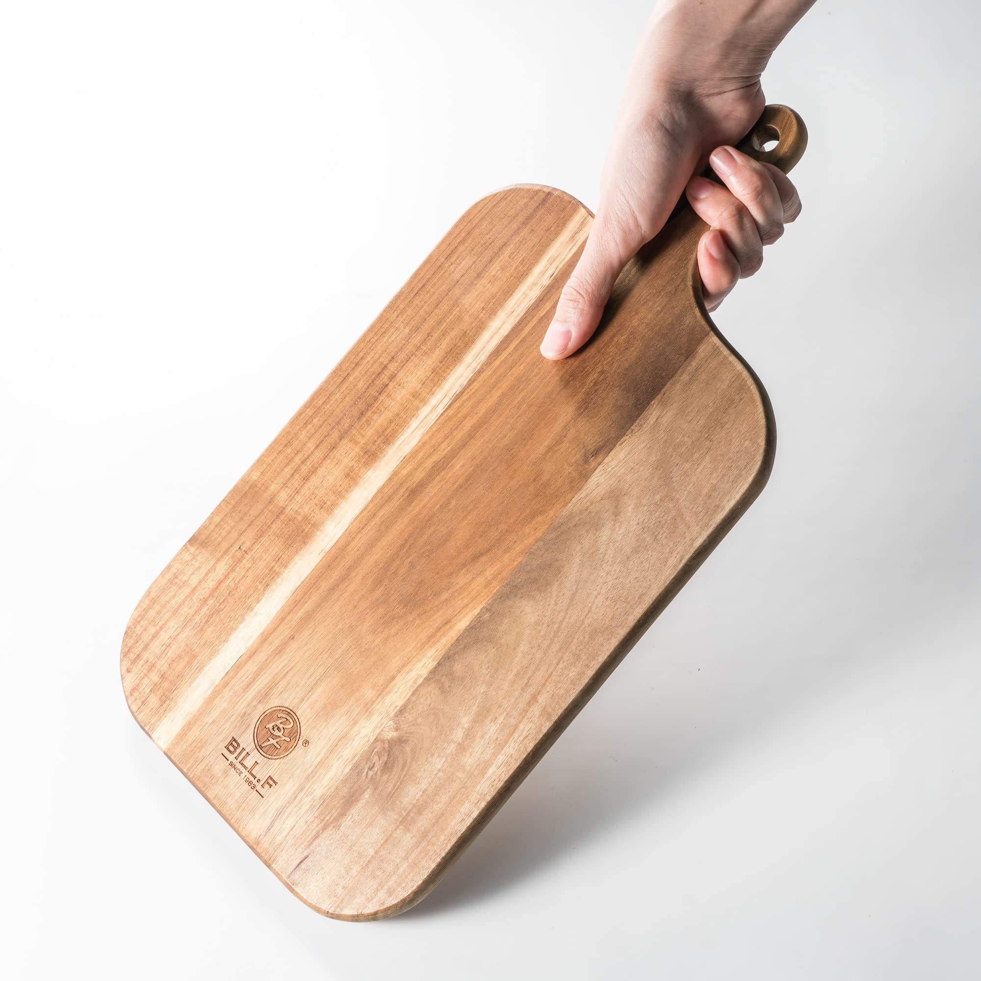 Bill.F Acacia Wood Cutting Board with Handle Wooden Charcuterie Board Paddle Cheese Board Serving Boards for Kitchen Meat, Pizza,Cheese, Bread, Vegetables &Fruits 15'' x 7.5'' x 0.6''