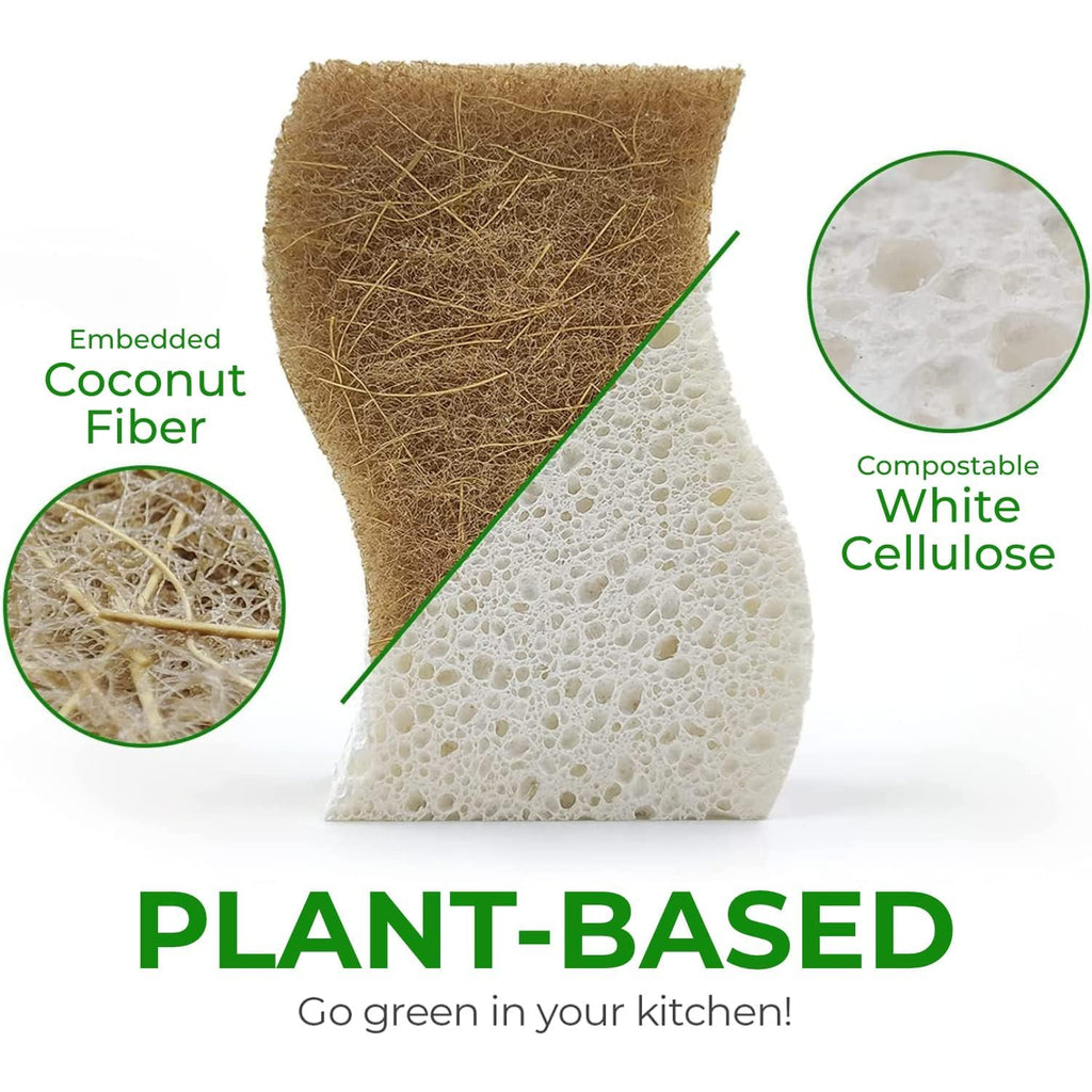 AIRNEX 24 Pack Natural Sponges for Dishes - Biodegradable Sponges for Kitchen - Plant Based Cellulose & Coconut Natural Dish Sponge - Non Toxic Eco Friendly Sponges, Non Scratch Kitchen Scrubber