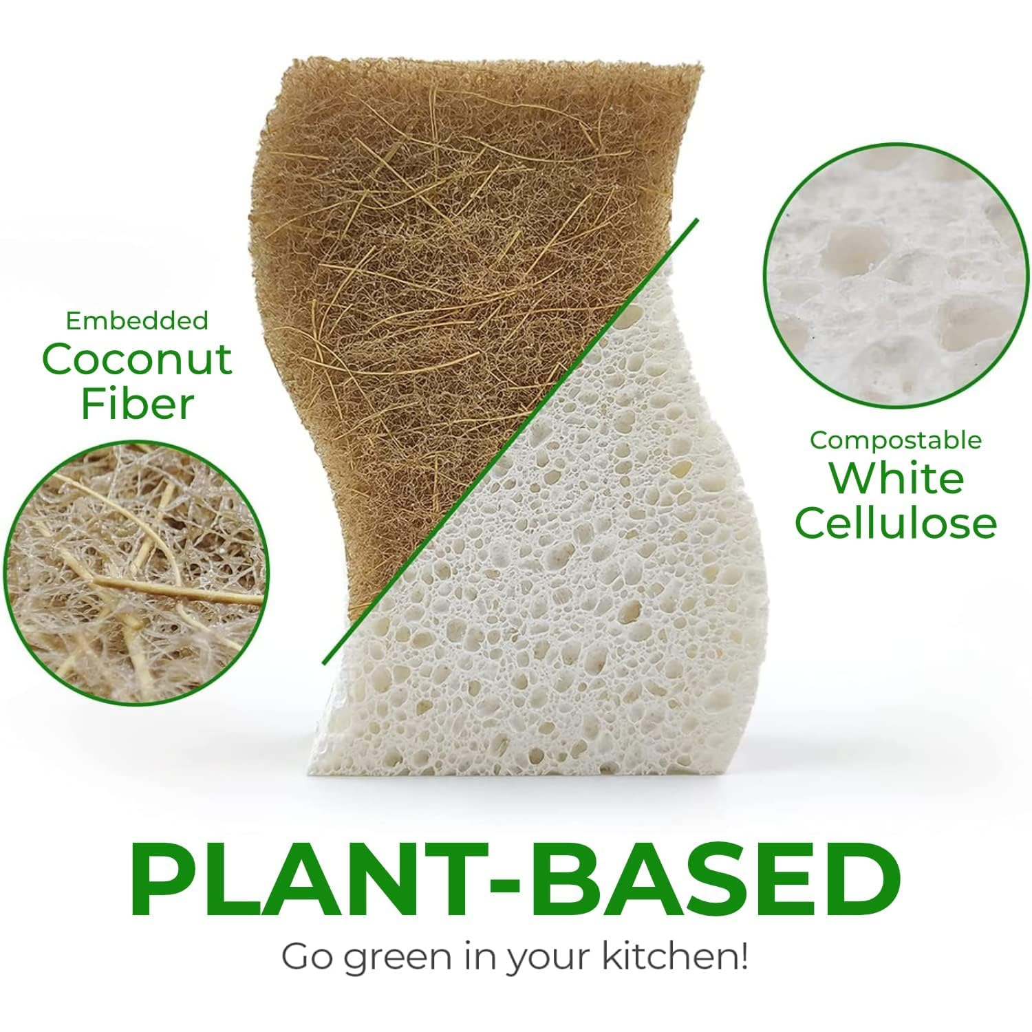 AIRNEX 24 Pack Natural Sponges for Dishes - Biodegradable Sponges for Kitchen - Plant Based Cellulose & Coconut Natural Dish Sponge - Non Toxic Eco Friendly Sponges, Non Scratch Kitchen Scrubber