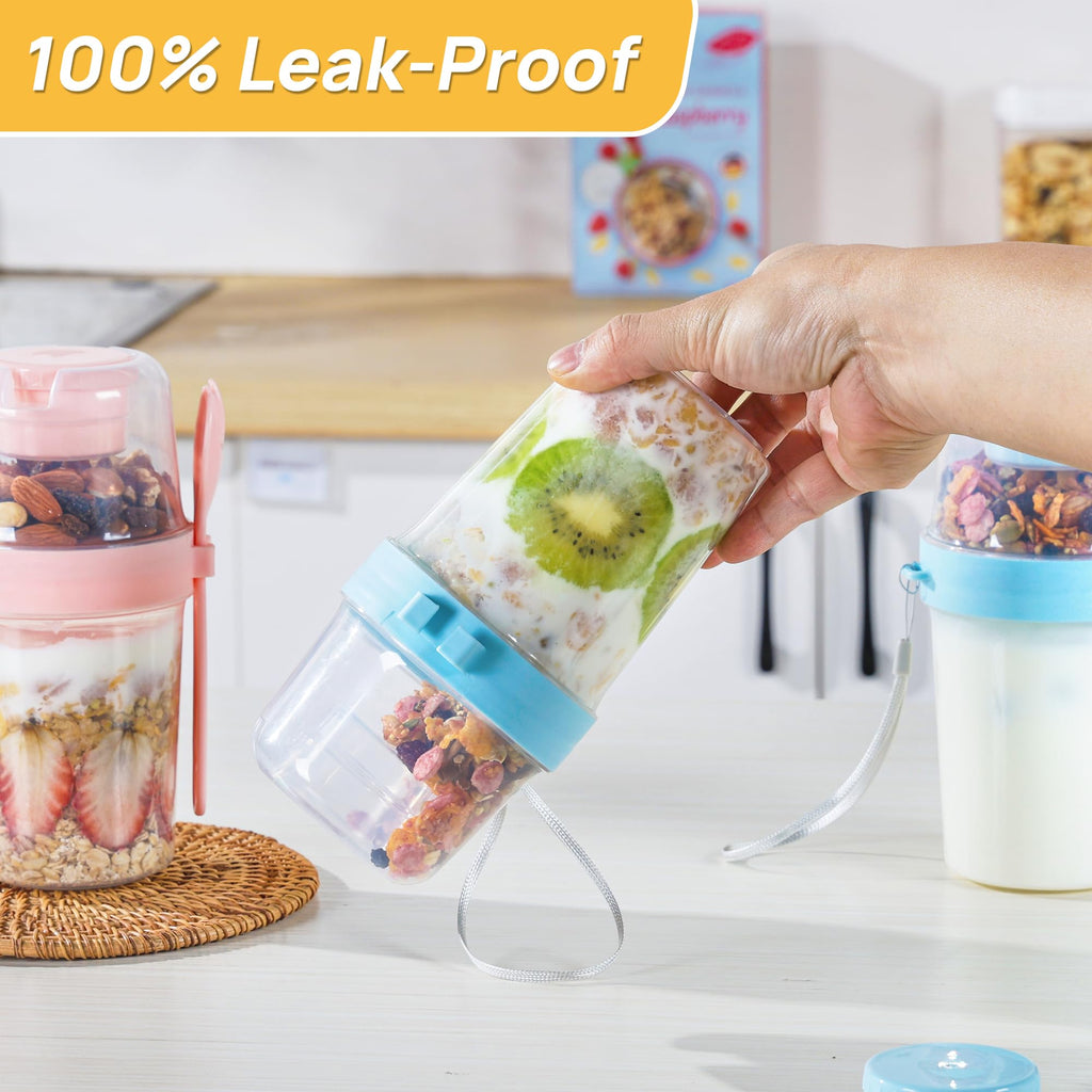 Vtopmart 4 Pack 27oz Yogurt Parfait Contianer with Spoon and Sauce Cup, Overnight Oats Containers, Reusable Crunch Cup, Food Container for Breakfast with Yogurt, Cereal, Salad or Snack