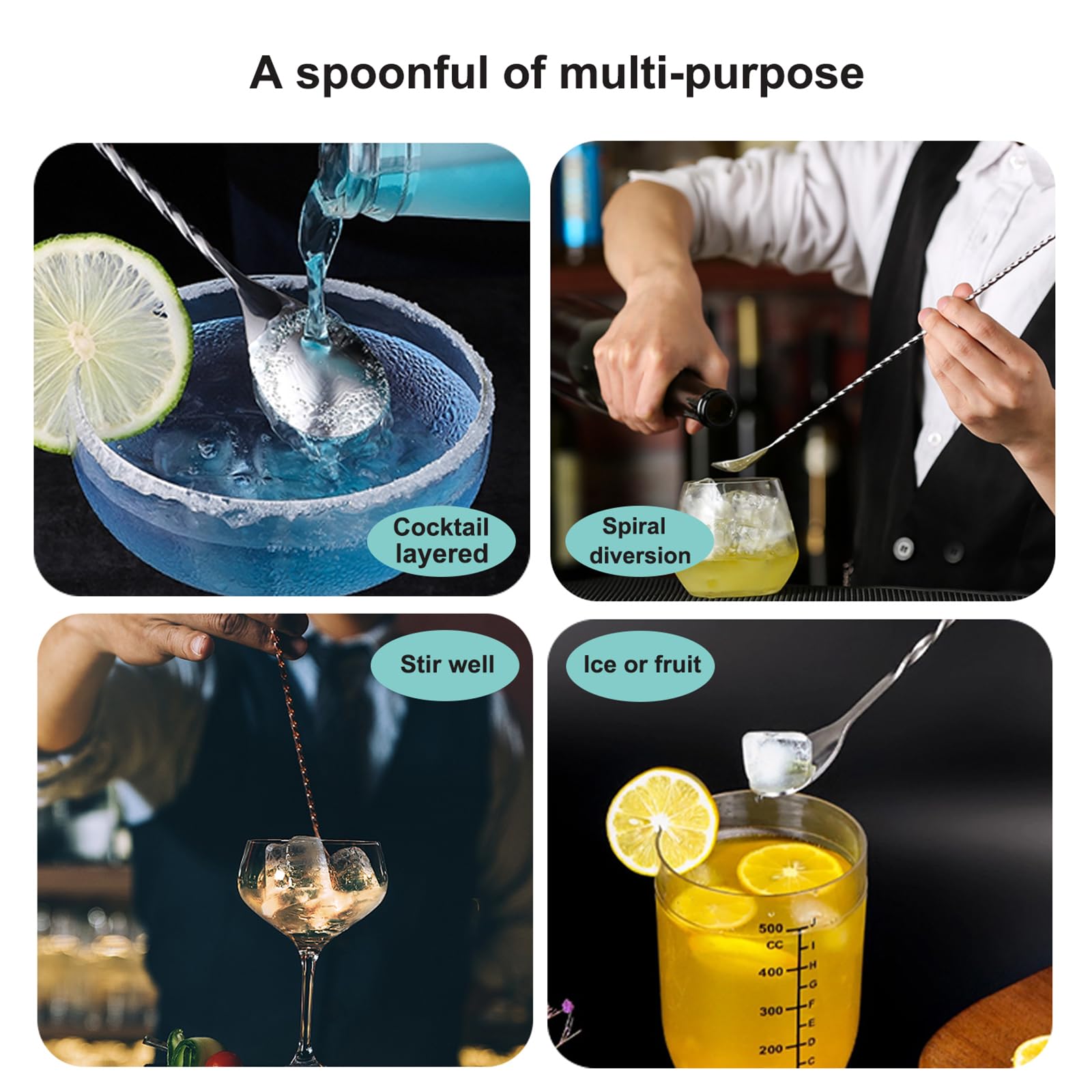 Measuring Jigger & Mixing Spoon Set, Cocktail Jigger for Bartending,Bell Jigger with 1oz and 2oz Measuring Marks, Cocktail Measuring Jigger with Cocktail Spoon,Cocktail Mixing Spoon,bar Mixing Spoon