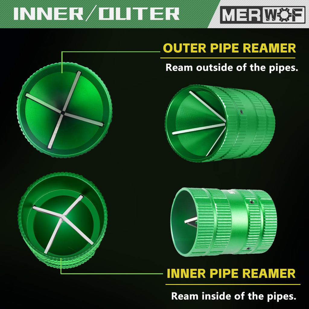 MERWOF Pipe Reamer PVC Deburring Tool, Inner & Outer Pipe Reamer for 1/4” to 1-5/8” Copper Aluminum PVC PPR Pipes