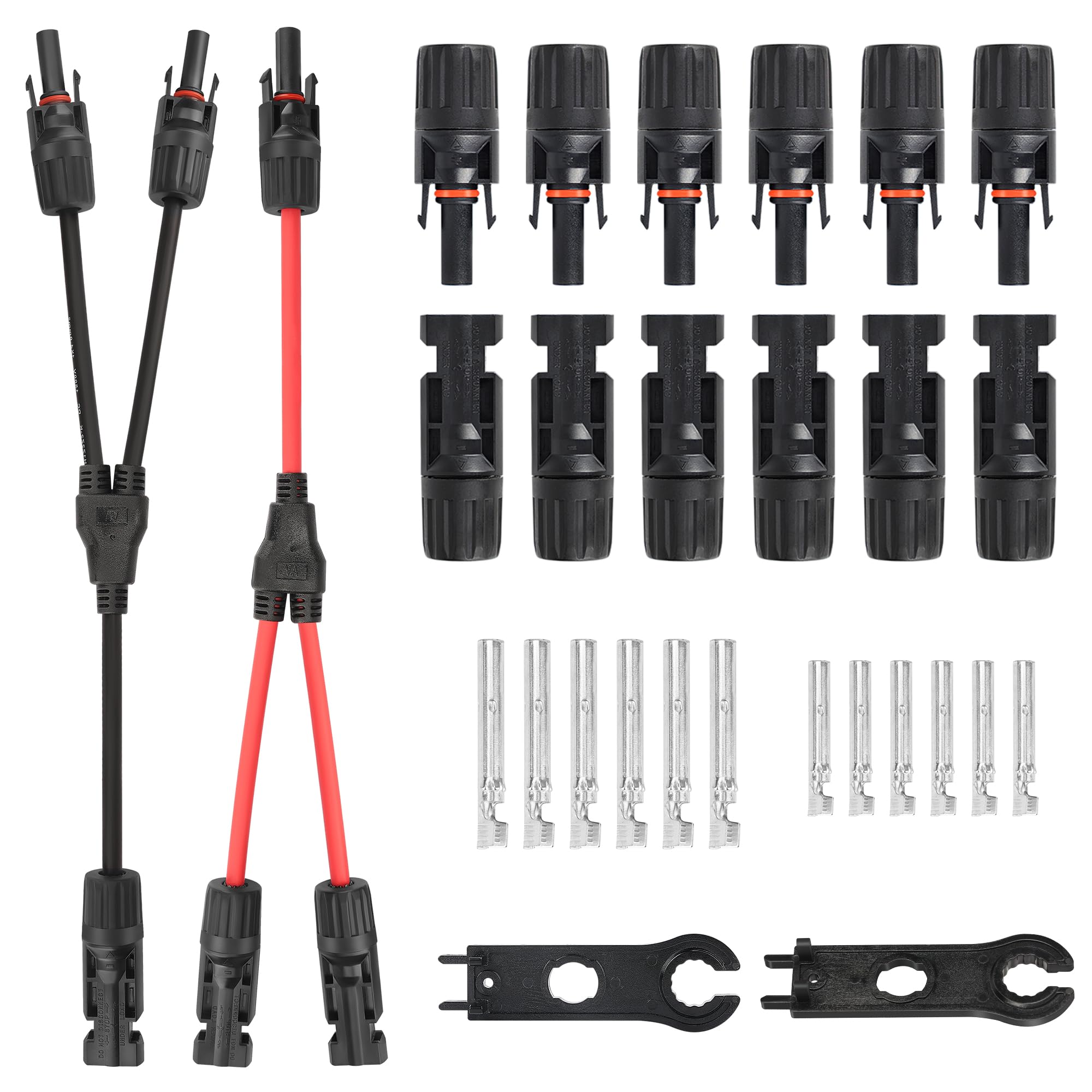 MC4 Solar Panel Connectors 1 Pair 2 to 1 Solar Y Branch Connector 6 Pairs Male & Female Solar Cable Connectors Parallel Connection Adapter Cable Wire Plug with 2 Spanner Wrenches IP67 Waterproof