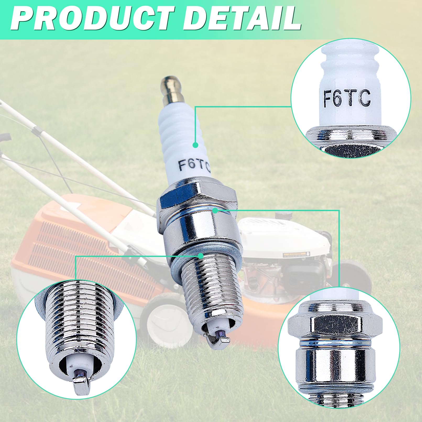 F6TC Spark Plugs for Honda GX160 GCV160 GX100 GX120 GX200 GX240 GX270 GX340 GX390 Series Lawnmower Engine Sparkplug， F6TC Spark Plug for NGK BP6ES and for Champion N9YC, (10 Pack F6TC Spark Plug)