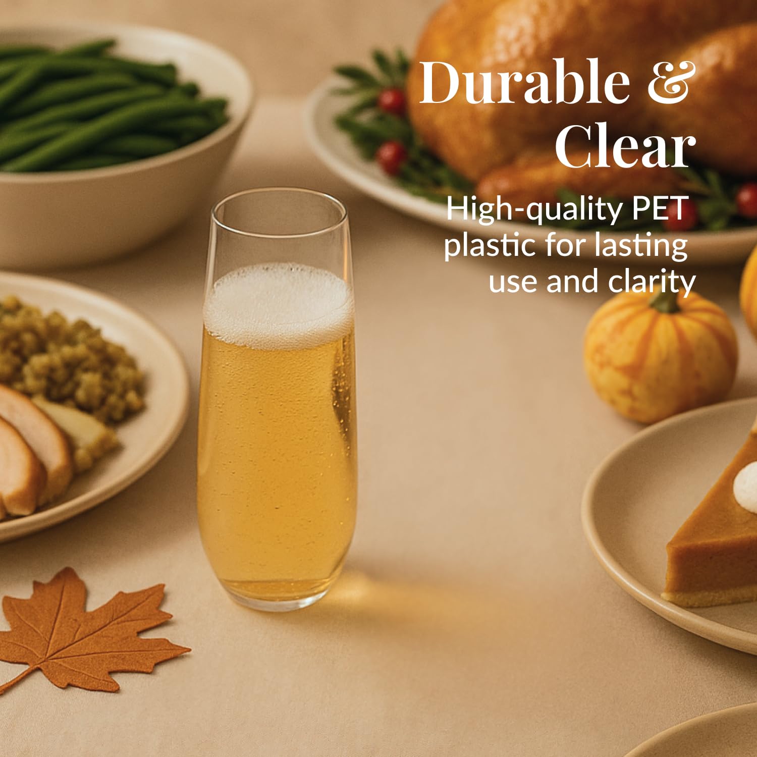 Prestee 24 Stemless Plastic Champagne Flutes - 9 oz Plastic Champagne Clear Shatterproof Toasting Glasses - Unbreakable, Disposable, Reusable for Weddings or Parties