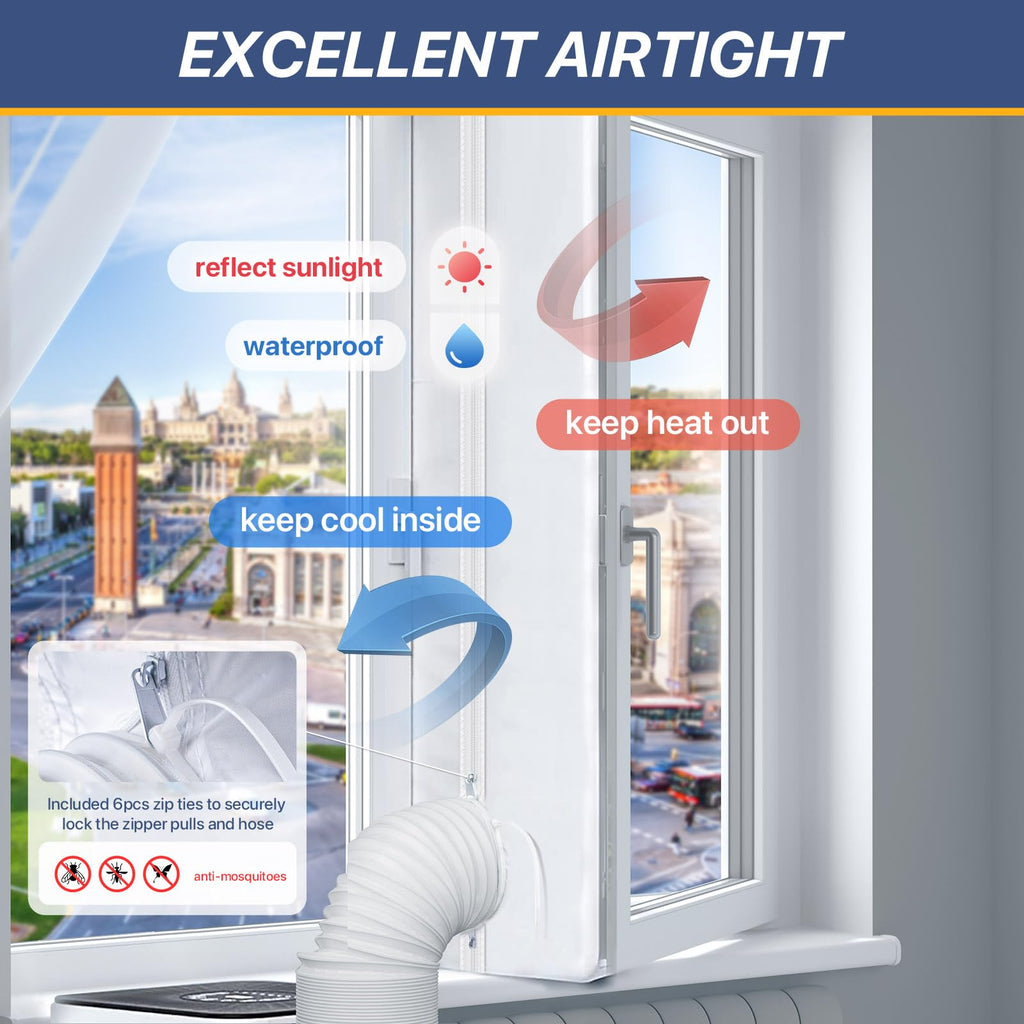 LOVIGA 400CM(157") Air Conditioner Window Kit Window Seal, Casement Window Vent Kit for Portable Air Conditioner & Ventilation System with Zipper Opening,Easy to Install No Drilling