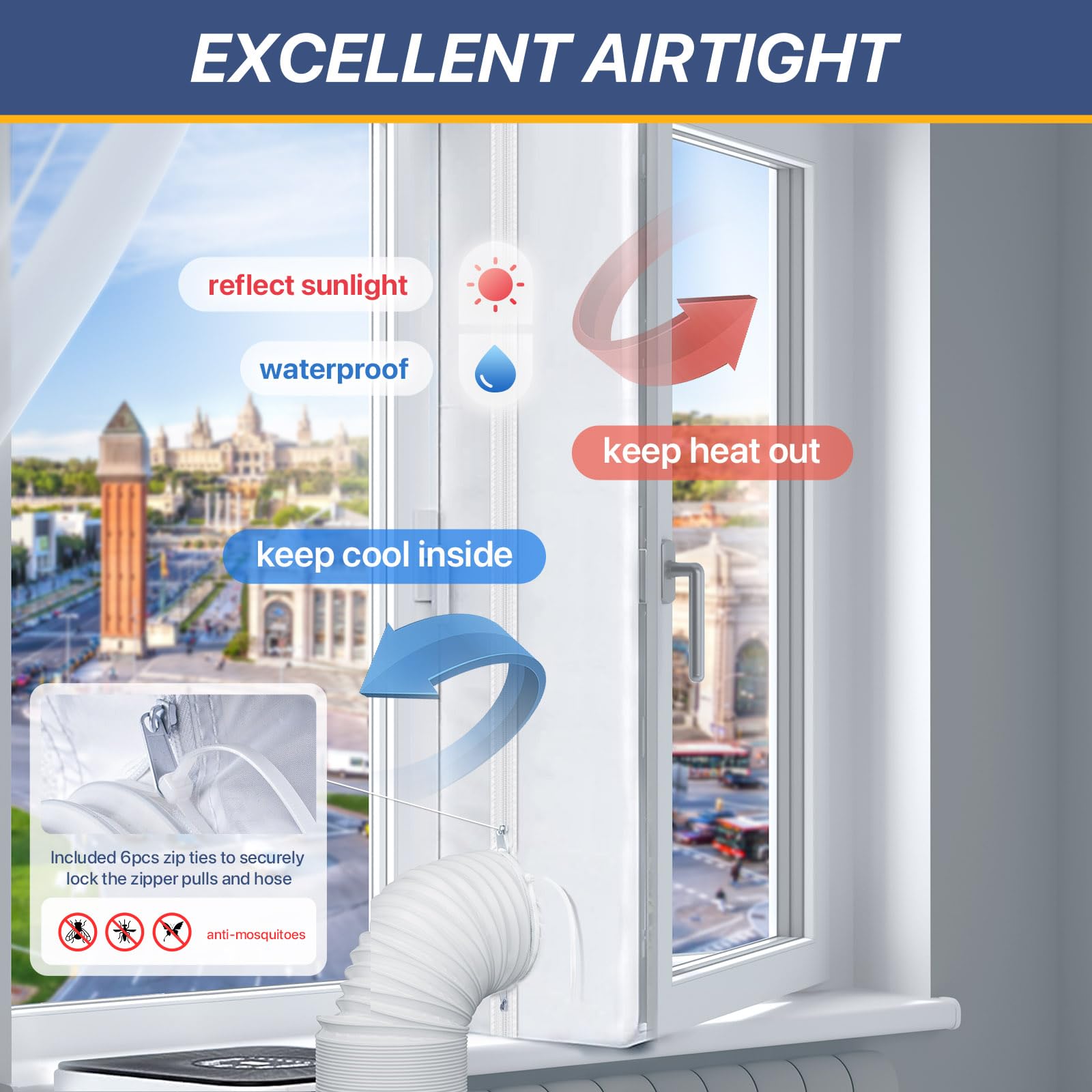 LOVIGA 400CM(157") Air Conditioner Window Kit Window Seal, Casement Window Vent Kit for Portable Air Conditioner & Ventilation System with Zipper Opening,Easy to Install No Drilling
