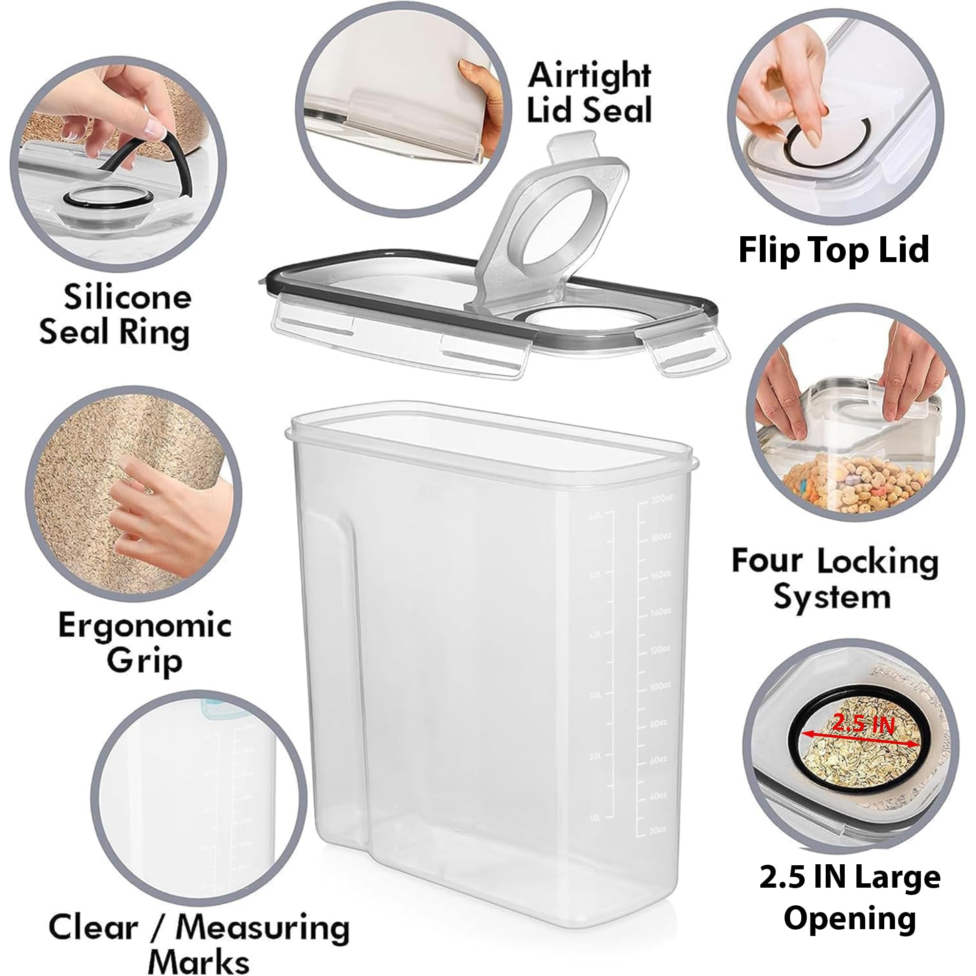 Shazo 2 Pack (6.3L / 213oz) Cereal Storage Containers - Bpa-Free Airtight Large Food Storage Containers with Lids, BPA-Free Plastic Cereal Dispenser for Pantry, Rice, Flour, Sugar & Pasta