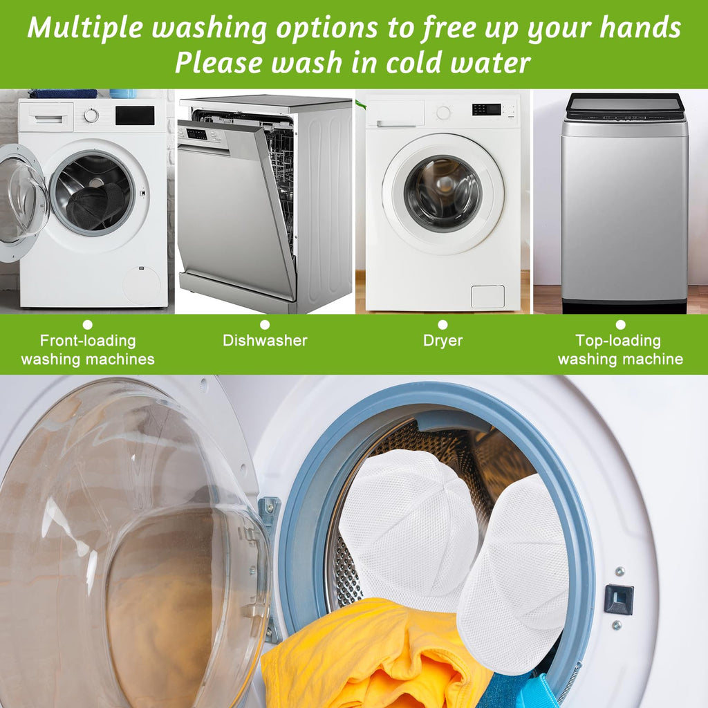 Hat Washer Cage Hats Cleaner, Hat Washer for baseball caps for Washing Machine or Dishwasher, Ball Cap Washers Frame for Flat & Curved Hats.2-Pack White