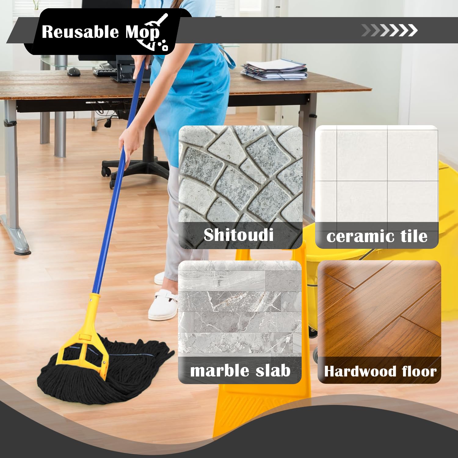 KLHB-YF 21 oz Thick Looped End Black Mop Heads - Heavy Duty Thick Black Replacement Mop Heads Cotton Washable Industrial mop Heads Heavy Duty for Commercial & Home Cleaning