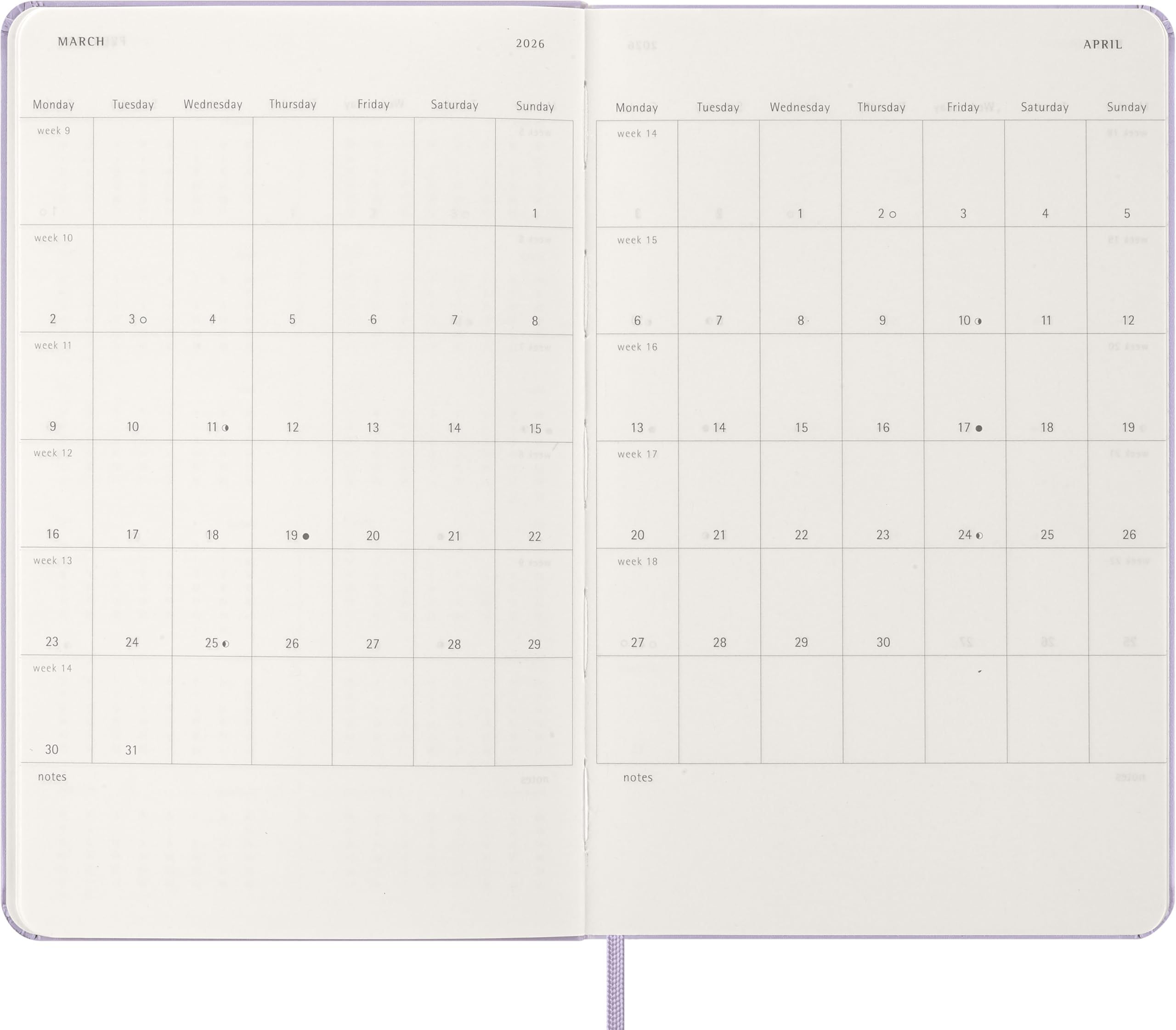 Moleskine Classic 12 Month 2026 Daily Planner, Hard Cover, Large (5" x 8.25"), Pastel Lilac, 400 pages