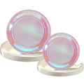 Newtay 50 Pcs Iridescent Pink Paper Plates 7" and 9" Holographic Glitter Round Plates for Birthday Wedding Baby Shower Party Supplies