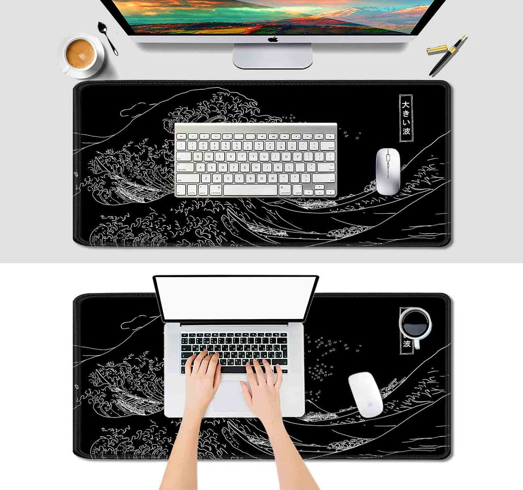 IMAYONDIA Great Wave Japanese Large Mouse Pad (90 x 41 cm) - Anime XXL Game, Extended Kanagawa Extended, Non-Slip Rubber Base, Long Format