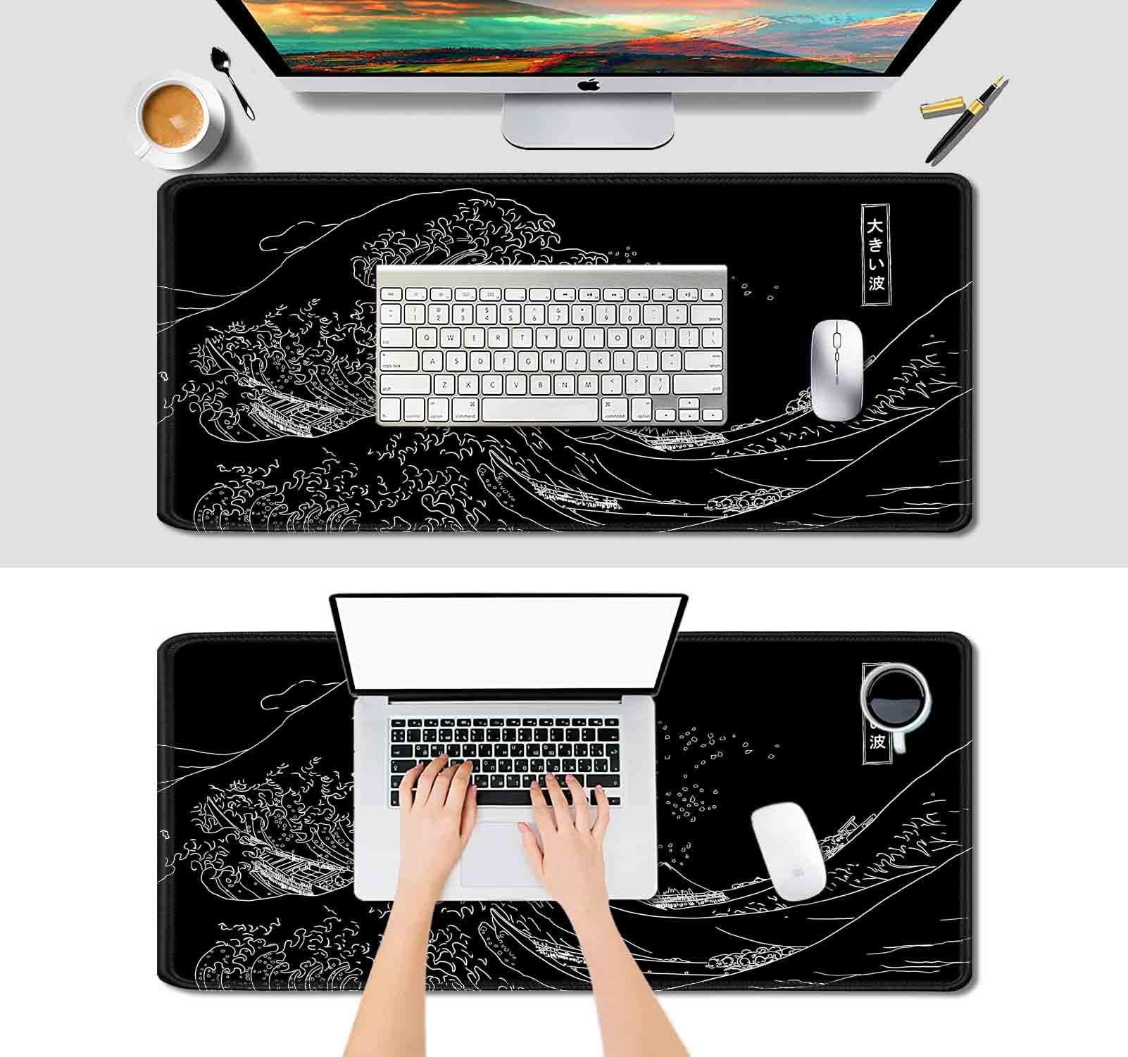 IMAYONDIA Great Wave Japanese Large Mouse Pad (90 x 41 cm) - Anime XXL Game, Extended Kanagawa Extended, Non-Slip Rubber Base, Long Format