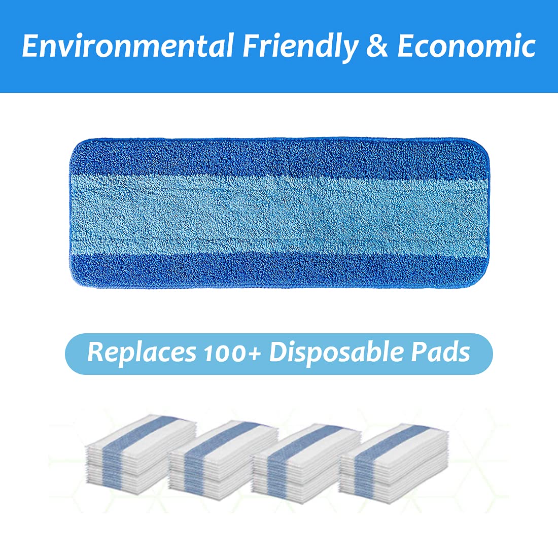 4 Pack Microfiber Mop Pads, Mop Pad Replacement for Bona Spray Mop, Washable & Reusable Mop Pads, Blue