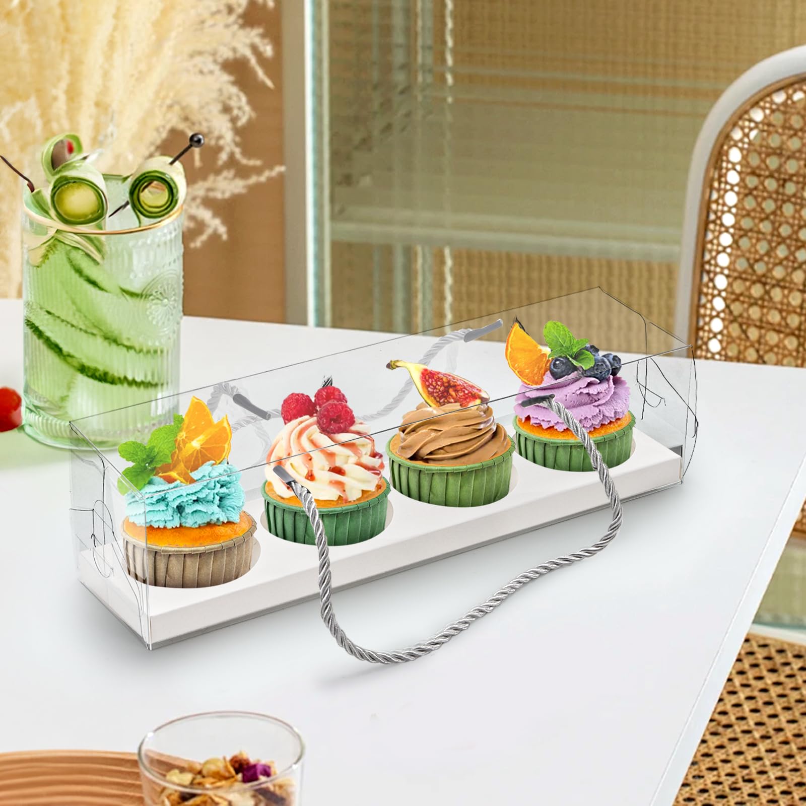 Coloch 24 Pack Clear Cupcake Box with Handle, 4 Count Plastic Cupcake Container 12x3x3 In with Baked Dessert Box for Cupcake, Dessert, Muffins, Party, Wedding, Teachers' Day, Valentine's Day