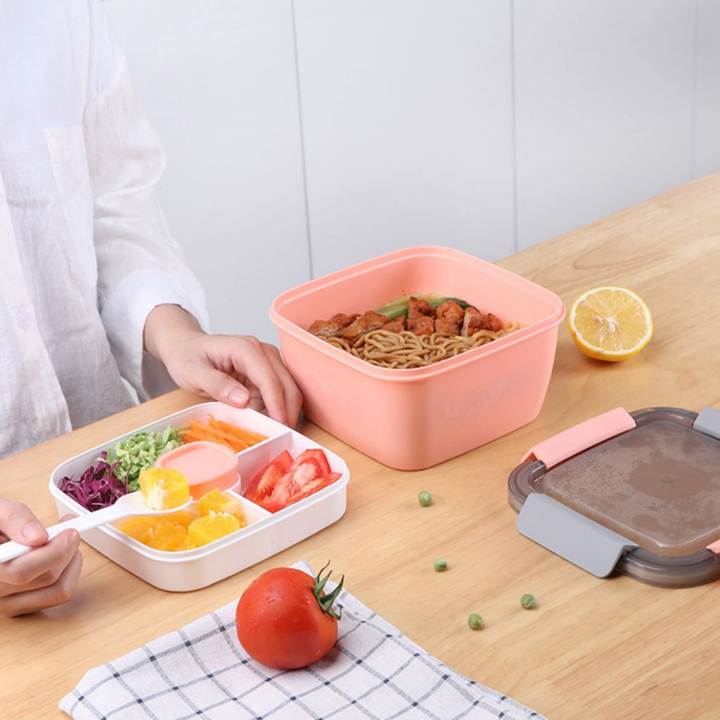 YOUEON 3 Pack Salad Lunch Container to Go with 3 Compartment Tray, 52 Oz Bento Lunch Box with Spoon, Dressing Cup, Portable Salad Container for Lunch, Salad Toppings, Snacks, Fruit, Three Colors