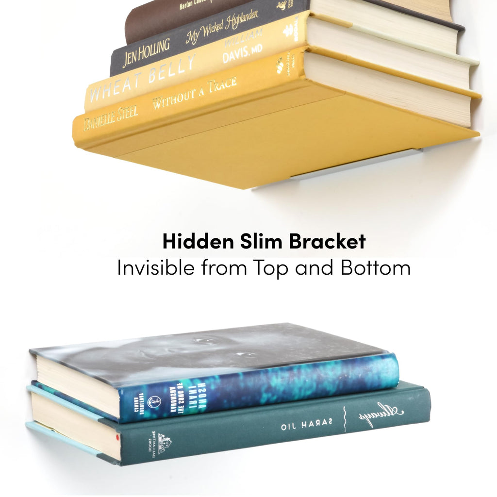 Invisible Floating Wall Bookcase - Set of 4 | Aluminium Book Wall Shelf | Invisible Shelf Holder for Books and Decoration | Modern Space Saving Wall Bookcase