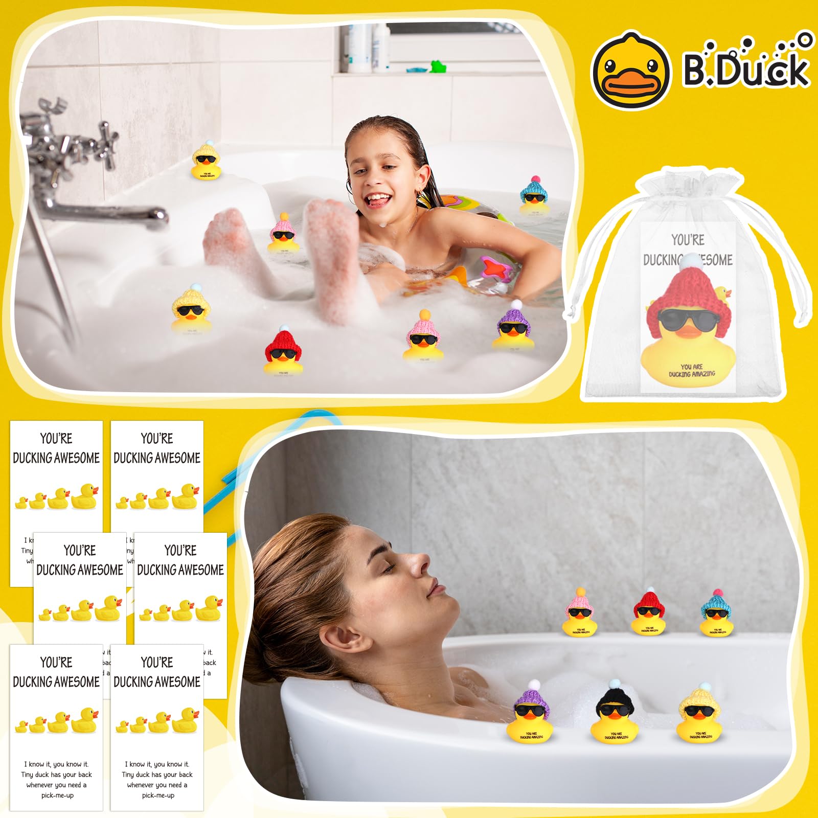 20 Sets Inspirational Employee Appreciation Gifts Thank You Gift Set Motivational Gifts You're Ducking Awesome Pun Cards Mini Rubber Ducks with Glasses and Hats for Teacher Coworkers Staff Team