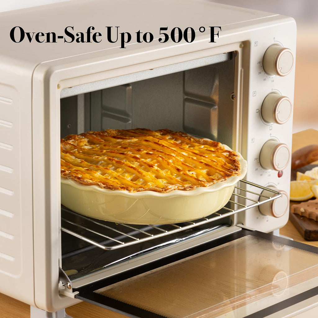 Avcylltty Ceramic Pie Pan for Baking 10 inch, Pie Dish for Quiche, Apple Pie, Pot Pies, Deep Dish Pie Plate with Ruffled Edges, Non-Stick Cake Pan, Microwave,Dishwasher,and Oven Safe, Butter Yellow