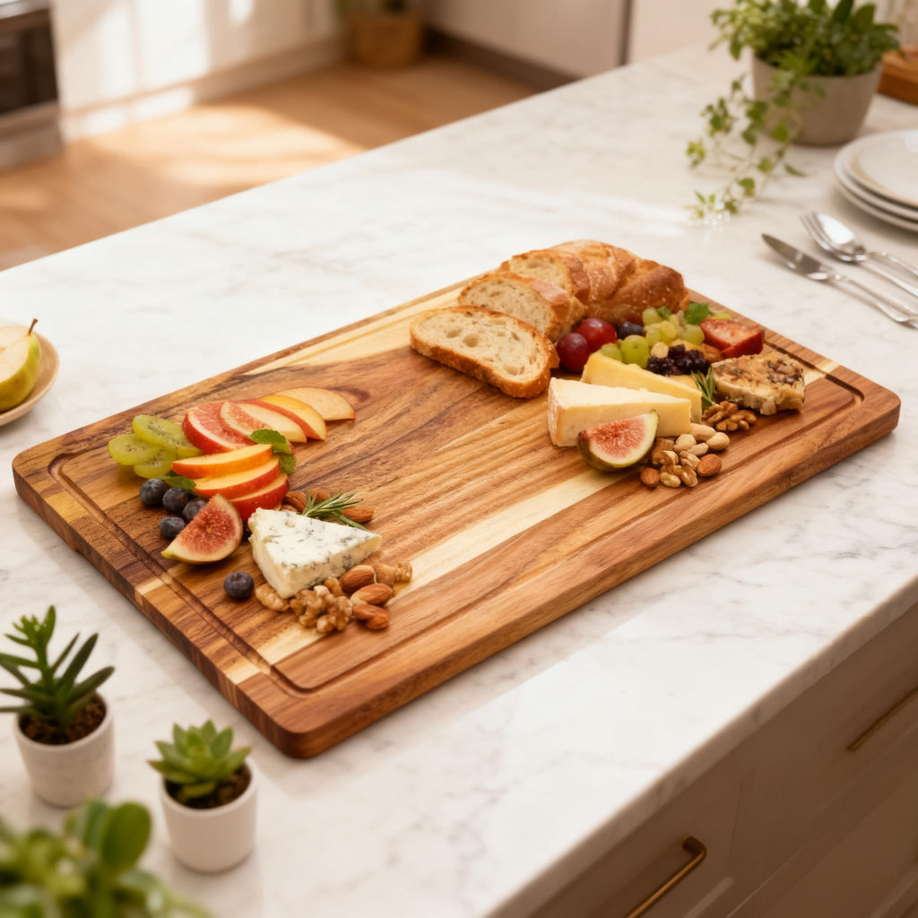 Wood Cutting Boards with Juice Groove (15'' x 10''), Acacia Wood Cutting Board for Kitchen, Wooden Cutting Board for Meat, Cheese, Fruits, and Vegetables (1, Acacia Wood Color, 15'' x 10'')