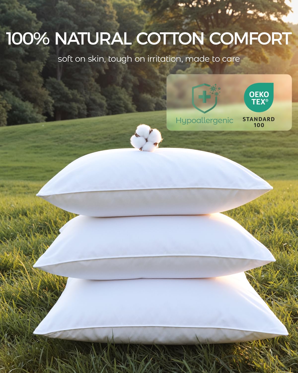 FAUNNA 100% Cotton Pillow Protectors, Bed Bug & Dust Mite Proof Pillow Covers, Hypoallergenic, Premium Breathable Zippered Protectors for Enhanced Freshness(Standard Size, 4 Pack)