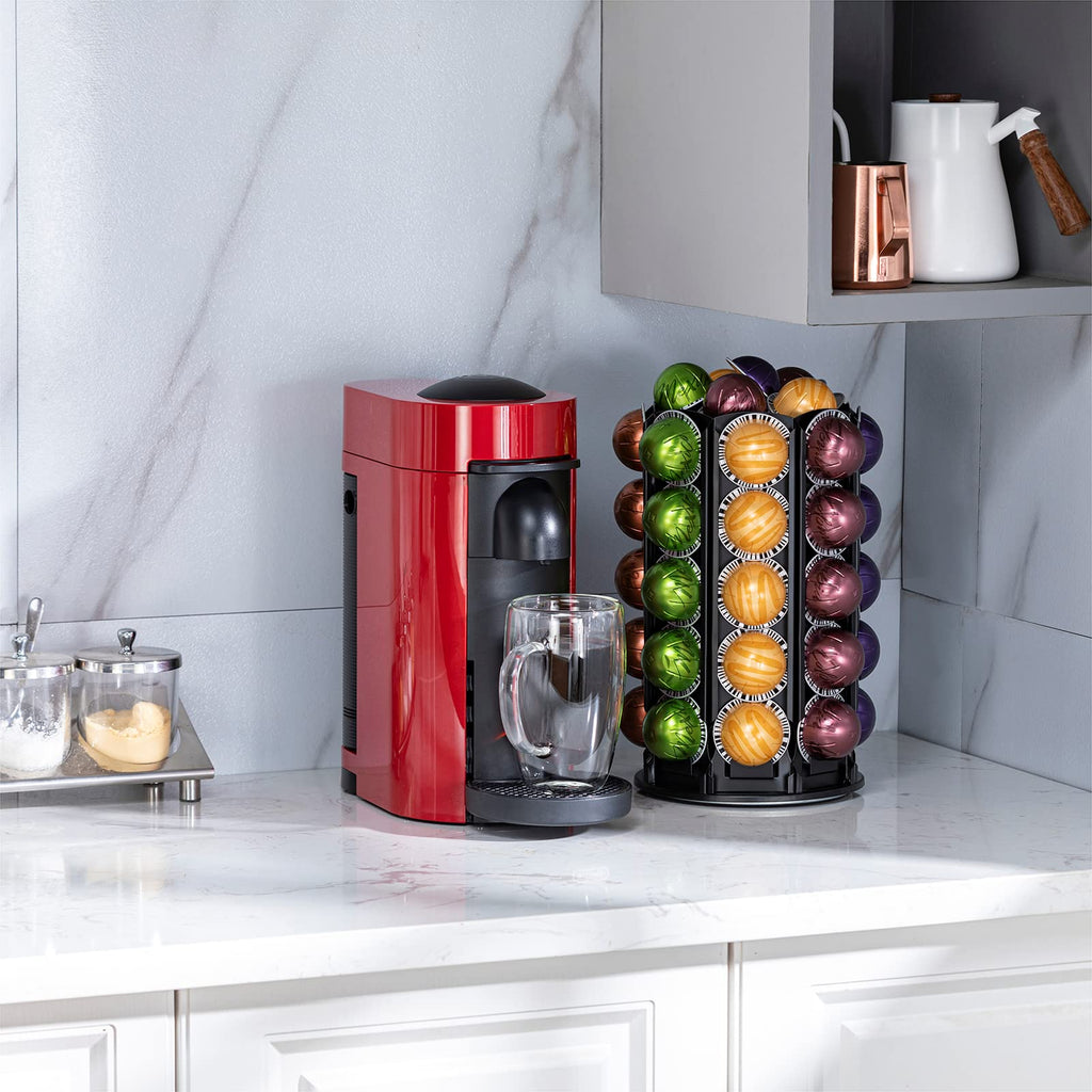 Rice Rat VertuoLine Coffee Pod Carousel Holder (40+ Pods, Black Metal & Rubber, 360° Rotate, Space Saving)