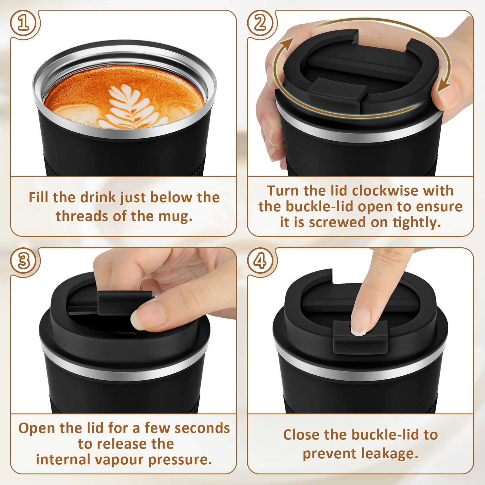 KETIEE Travel Mug 12oz, Vacuum Insulated Coffee Mug with Leakproof Lid, Travel Coffee Tumbler Stainless Steel Double Walled Reusable Coffee Cup for Hot and Iced Water (Black)