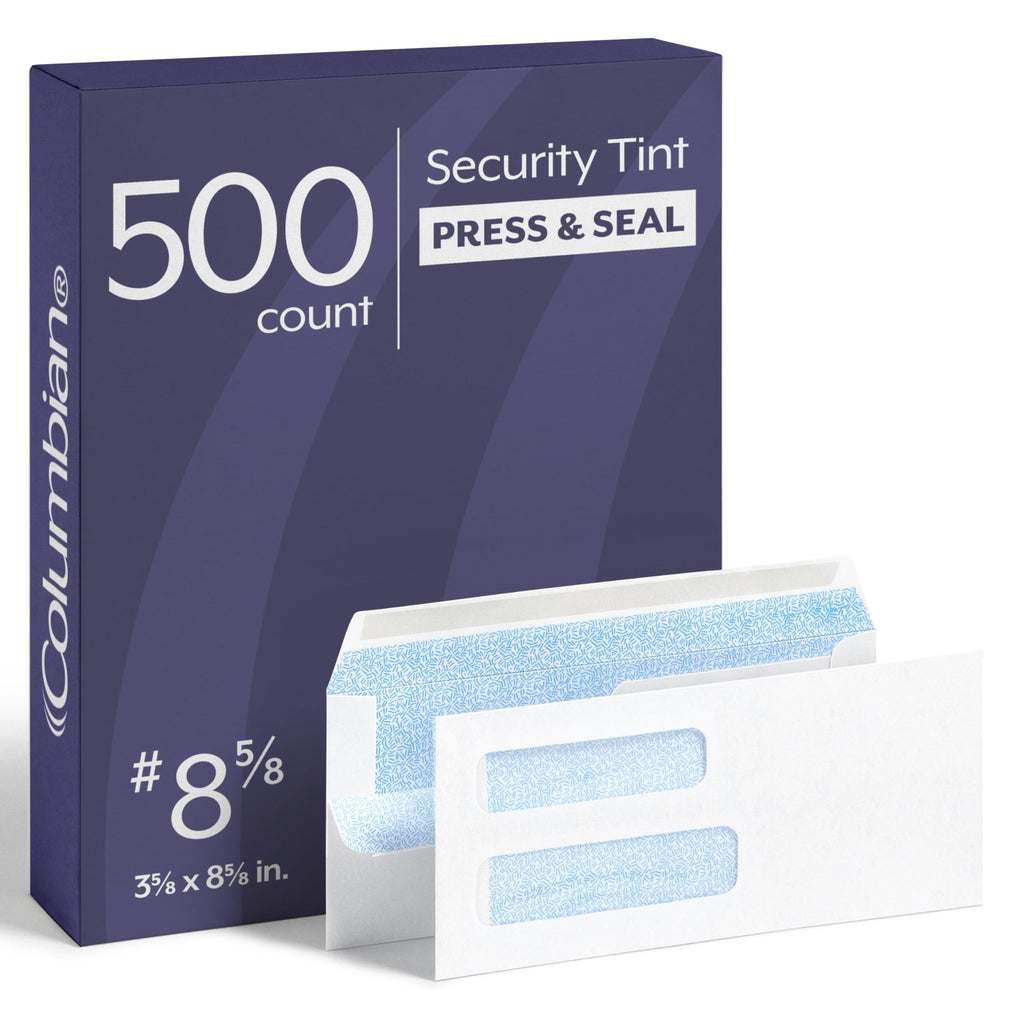 Columbian #8 5/8 Security Envelopes, Double Window, Self Seal, for Invoices & QuickBooks Statements, 3-5/8 x 8-5/8, 24 lb White, 500/Box (COLO182)